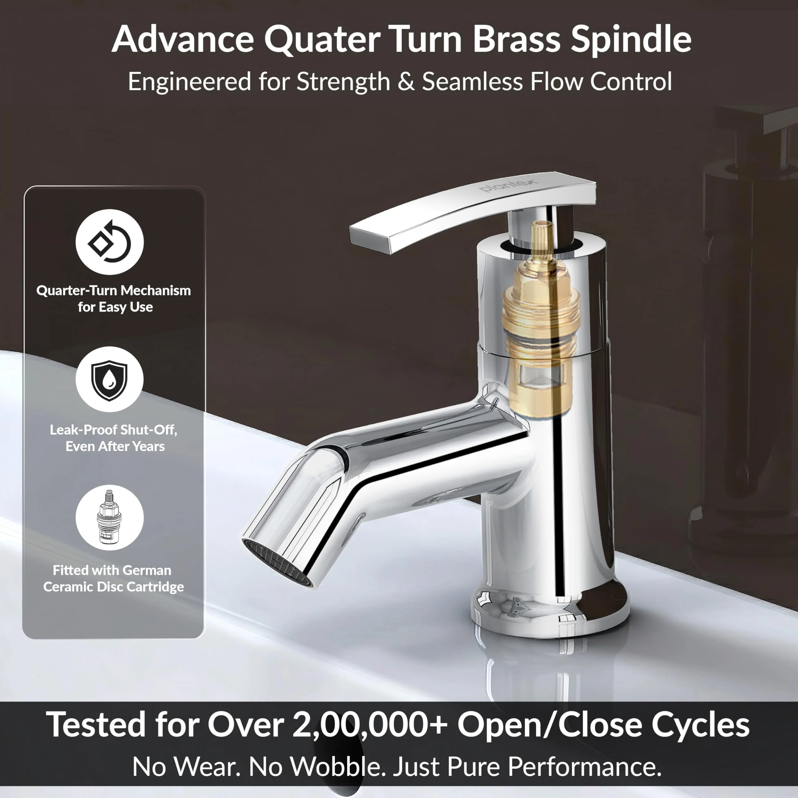 Plantex Pure Brass Pillar Tap for Wash Basin with Water Saving Aerator/Tabletop Basin Tap/7 Year Warranty (COL-1003-Mirror Chrome) - Image 3