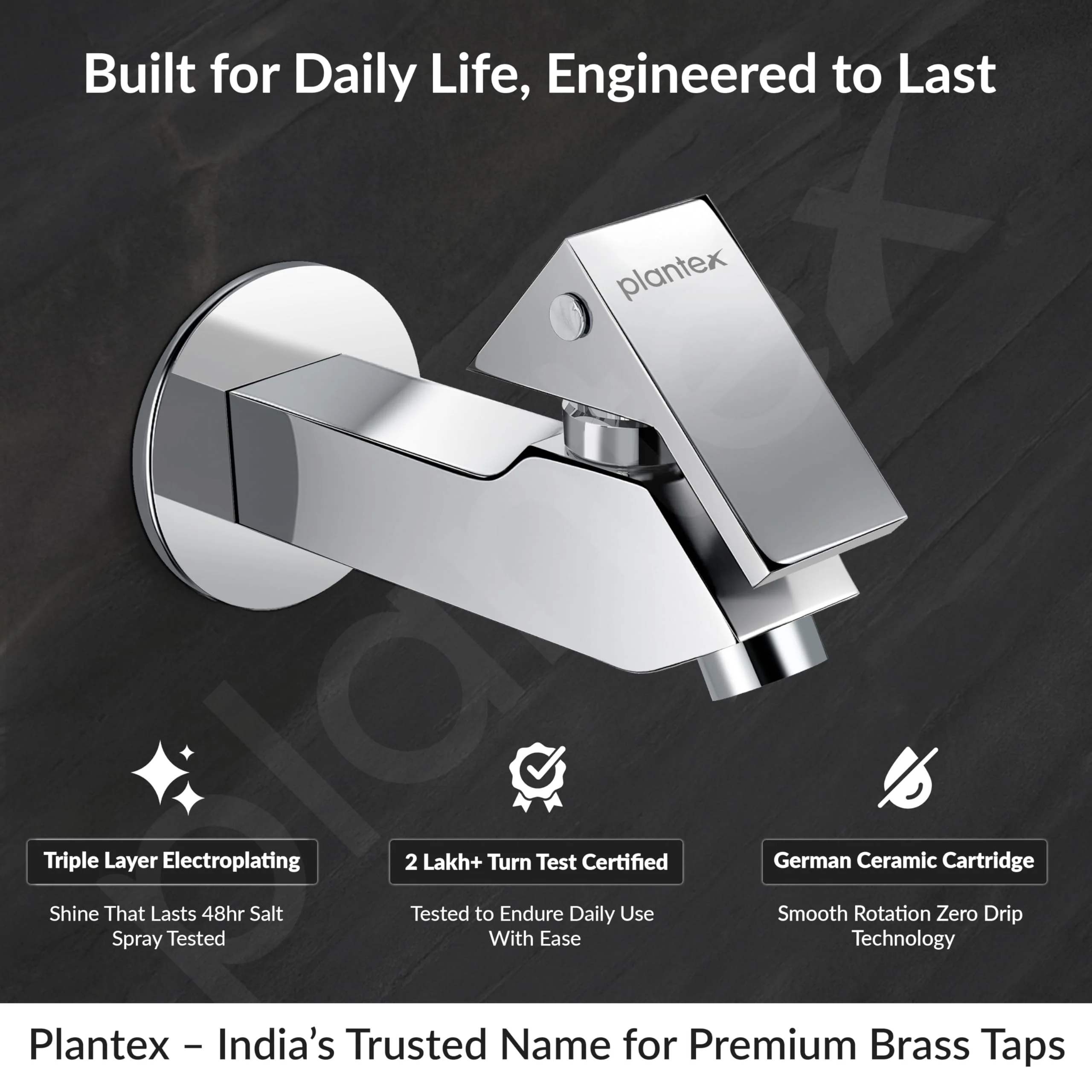 Plantex Pure Brass PRI-302 Bib Cock Tap for Bathroom with Water Saving Aerator/Basin Tap for Bathroom with Brass Wall Flange and Teflon Tape- 7 Year Warranty (Long Body-Chrome) - Image 2