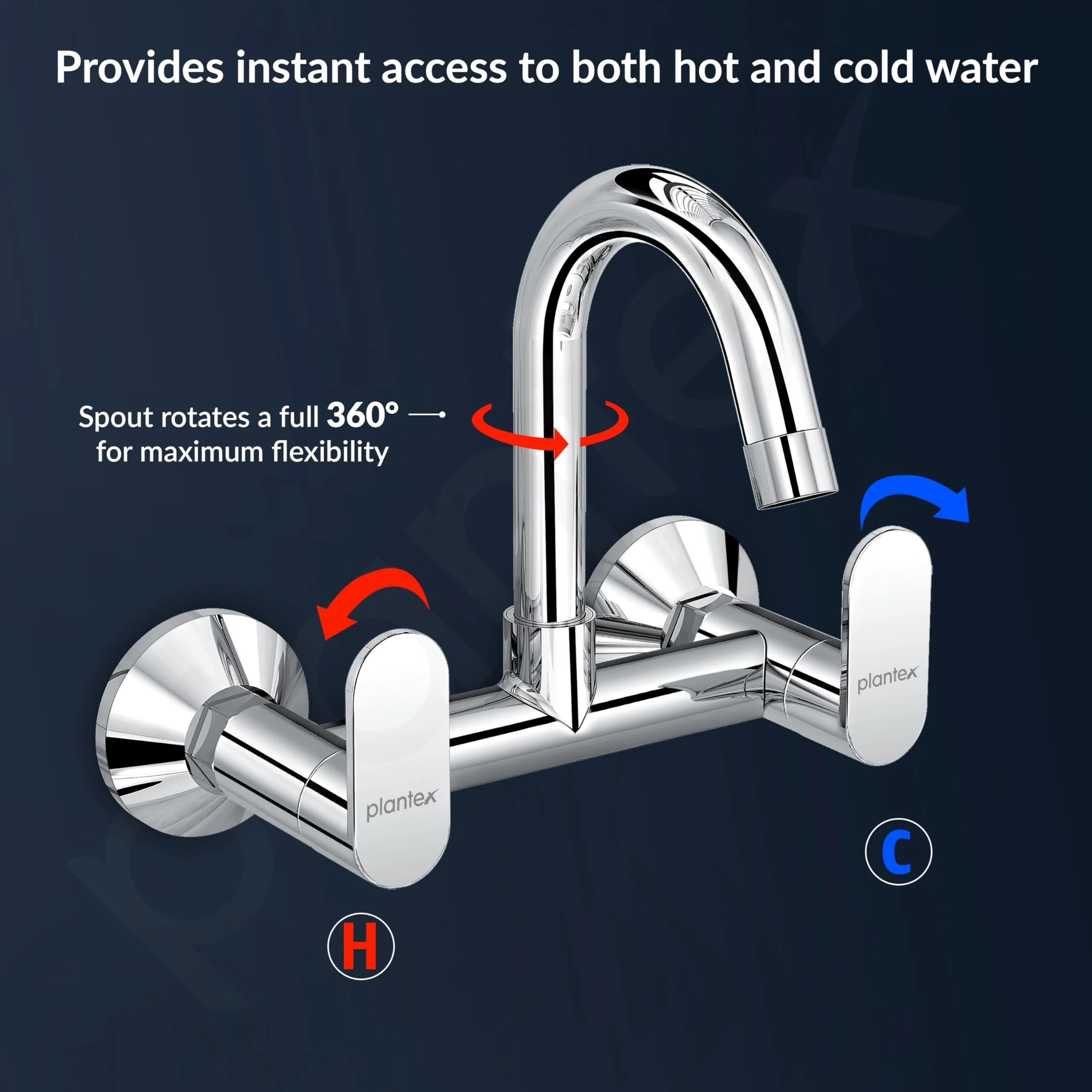 Plantex Pure Brass Sink Mixer Tap Hot and Cold with 360° Swivel Spout/Kitchen Sink Tap with Brass Wall Flange and Teflon Tape-7 Year Warranty by Plantex (ORN-214-Chrome) - Image 6