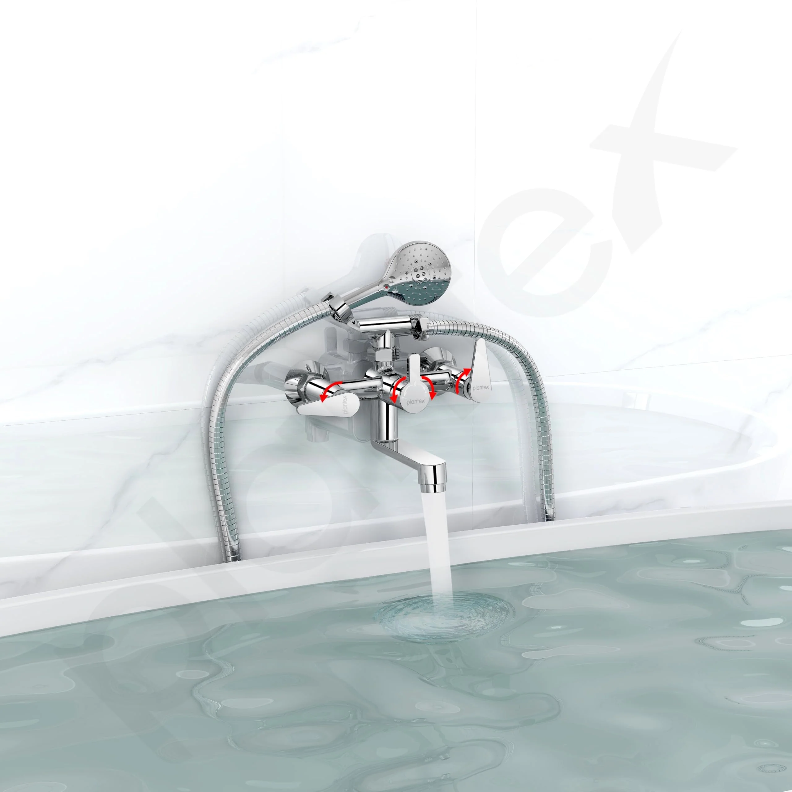 Plantex Pure Brass Telephonic Wall Mixer with Crutch Arranging of Hot & Cold Water with Water Saving Nozzle for Bathroom with Brass Wall Flange -(LEA-717-Chrome) - Image 2