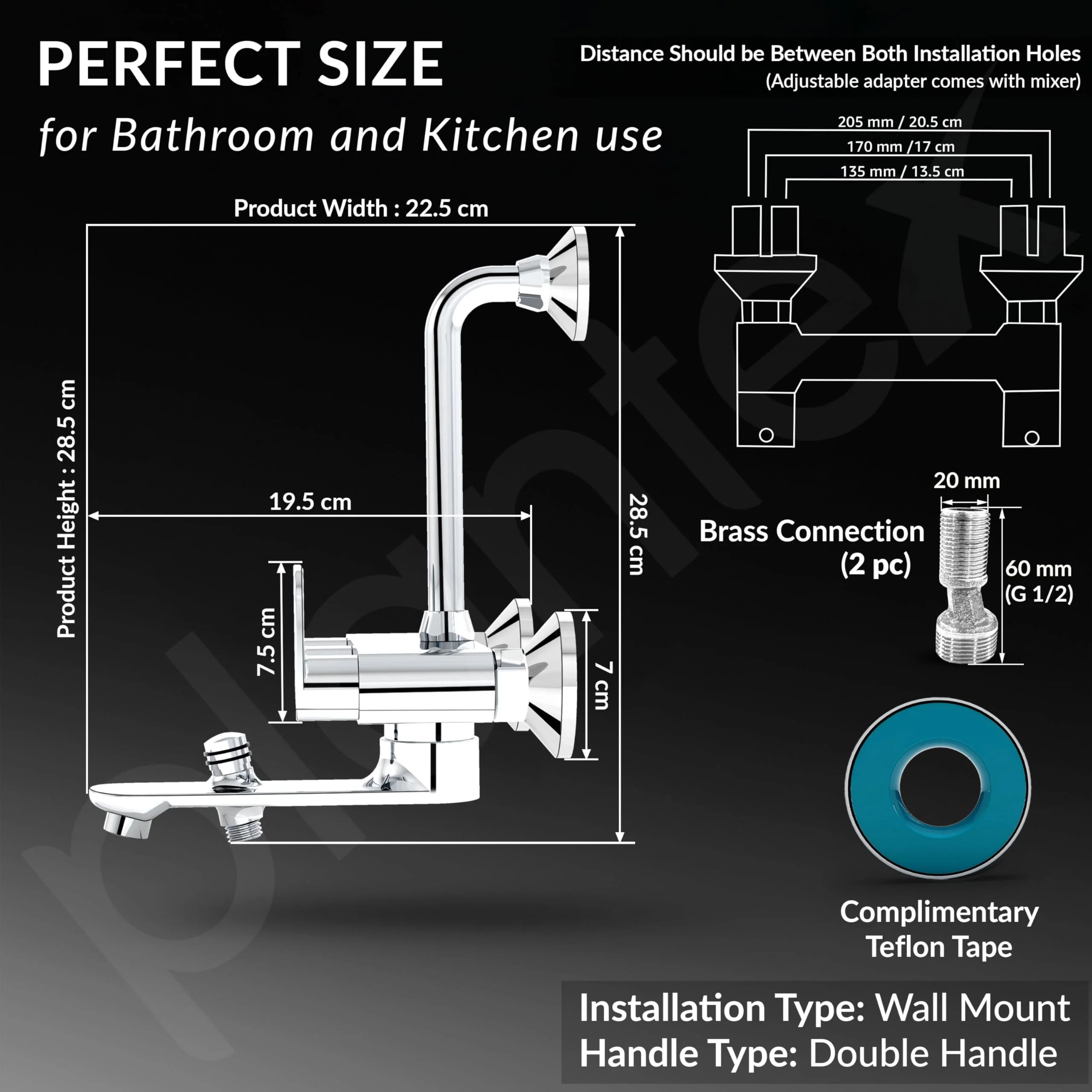 Plantex Pure Brass Wall Mixer for Bathroom 3 in 1 with L-Bend Provision for Overhead and Hand Shower with Water Saving Nozzle/ 7 Year Warranty by Plantex (ORN-219- Mirror-Chrome) - Image 4
