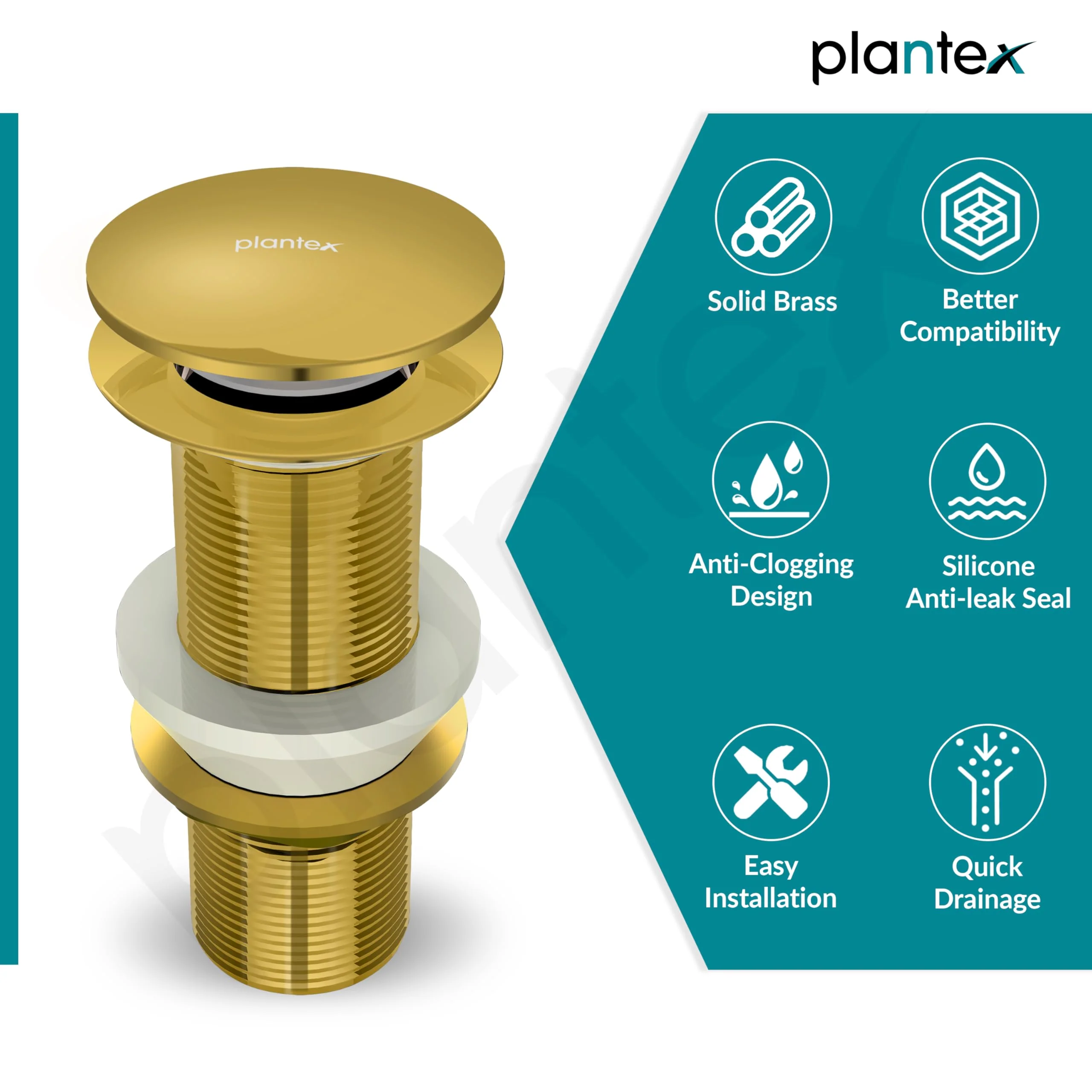Plantex Pure Brass Waste Coupling/5 inch Drain Outlet System Full Thread Pop up Waste Coupling for Wash Basin (Glossy Gold - Pack of 1) - Image 6
