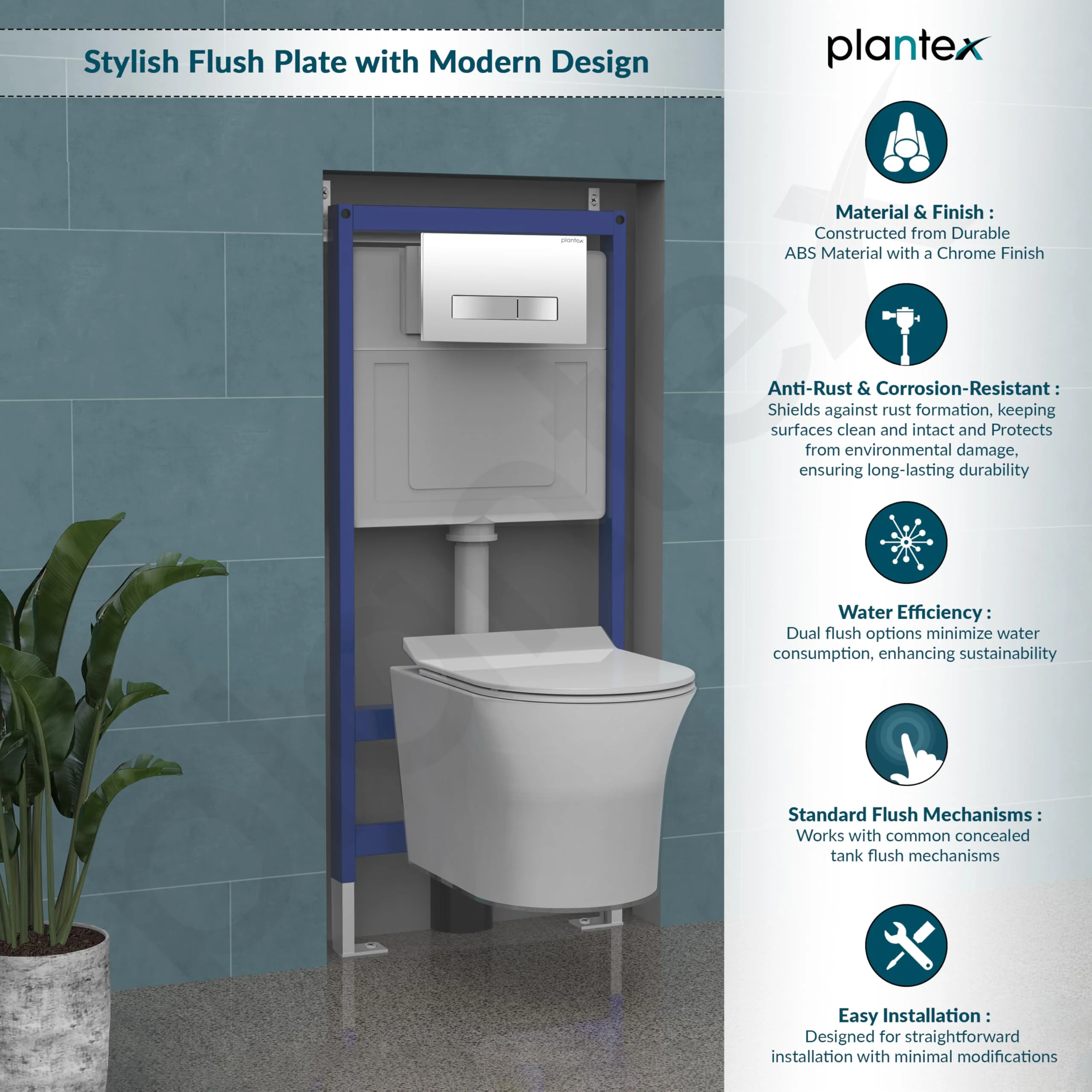 Plantex Push-Plate/Flush Plate for Toilet/Mechanical Dual-Flush Plate/Water Saving Technology - Pack of 1 (4519, Chrome) - Image 2