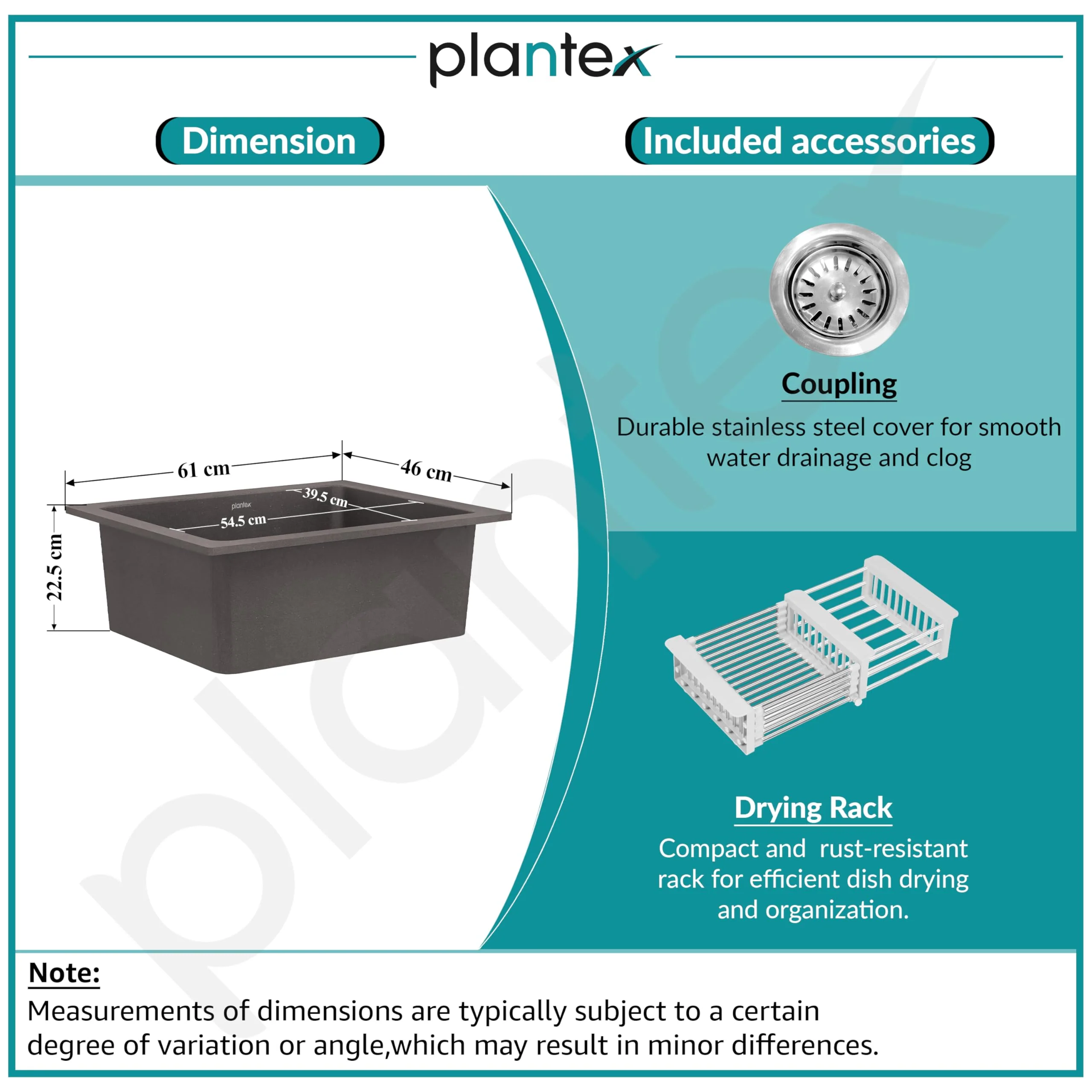 Plantex Quartz Acrylic Kitchen Sink/Undermount Sink for Kitchen with 10 Years Warranty by Plantex/Granite Single Bowl Kitchen Sinks with Coupling (Con-24x18 Inches) - Image 4