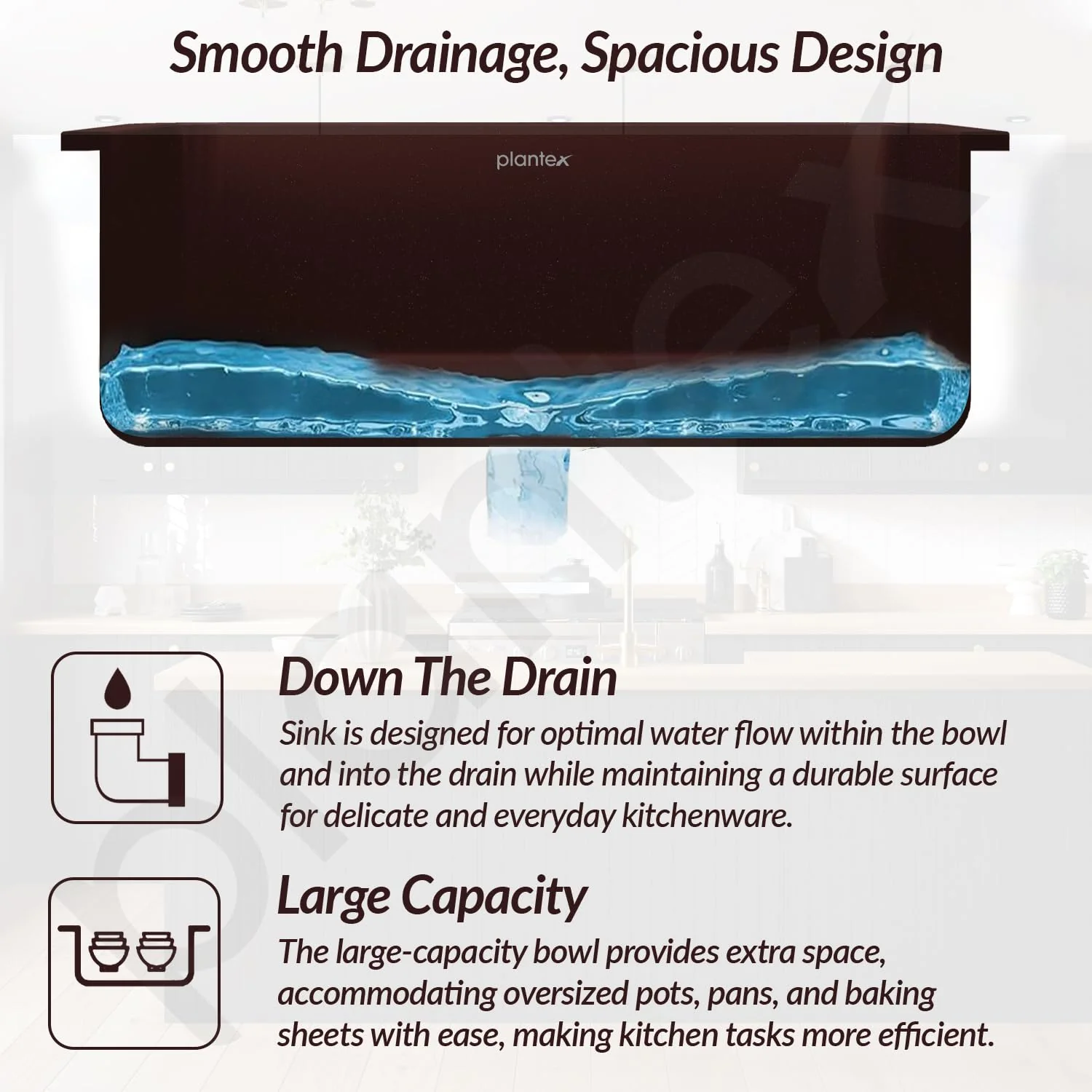 Plantex Quartz Kitchen Sink/UV Protected Kitchen Sink/Undermount Sink for Kitchen/Metalic Single Bowl Sink with Coupling and Hose Pipe - Pack of 1 (24 x 18 inch, Choco Brown) - Image 4