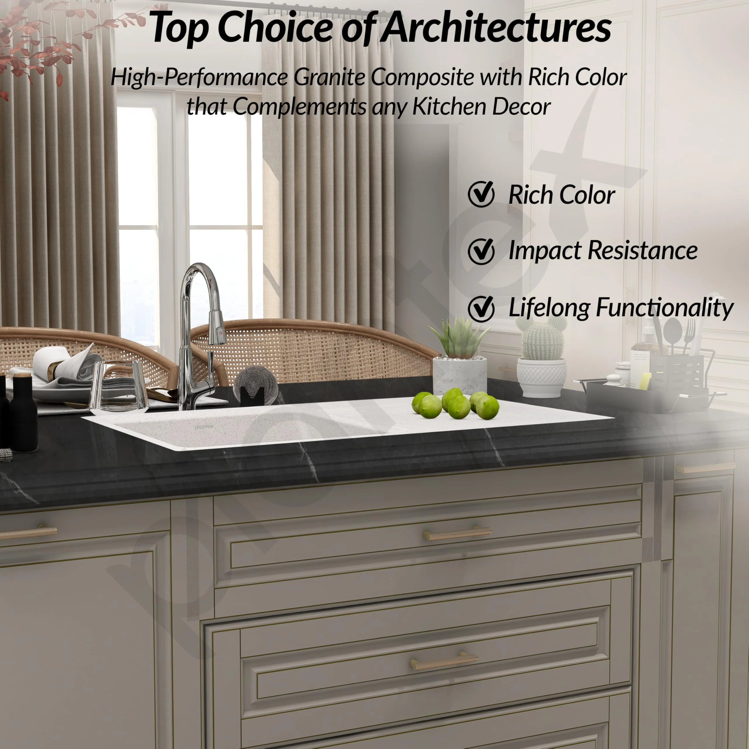 Plantex Quartz Single Bowl Kitchen Sink/Sink for Kitchen with Drain Board/Undermount/Top Mounted (Mosaic Grey-36X18 Inches) - Image 2