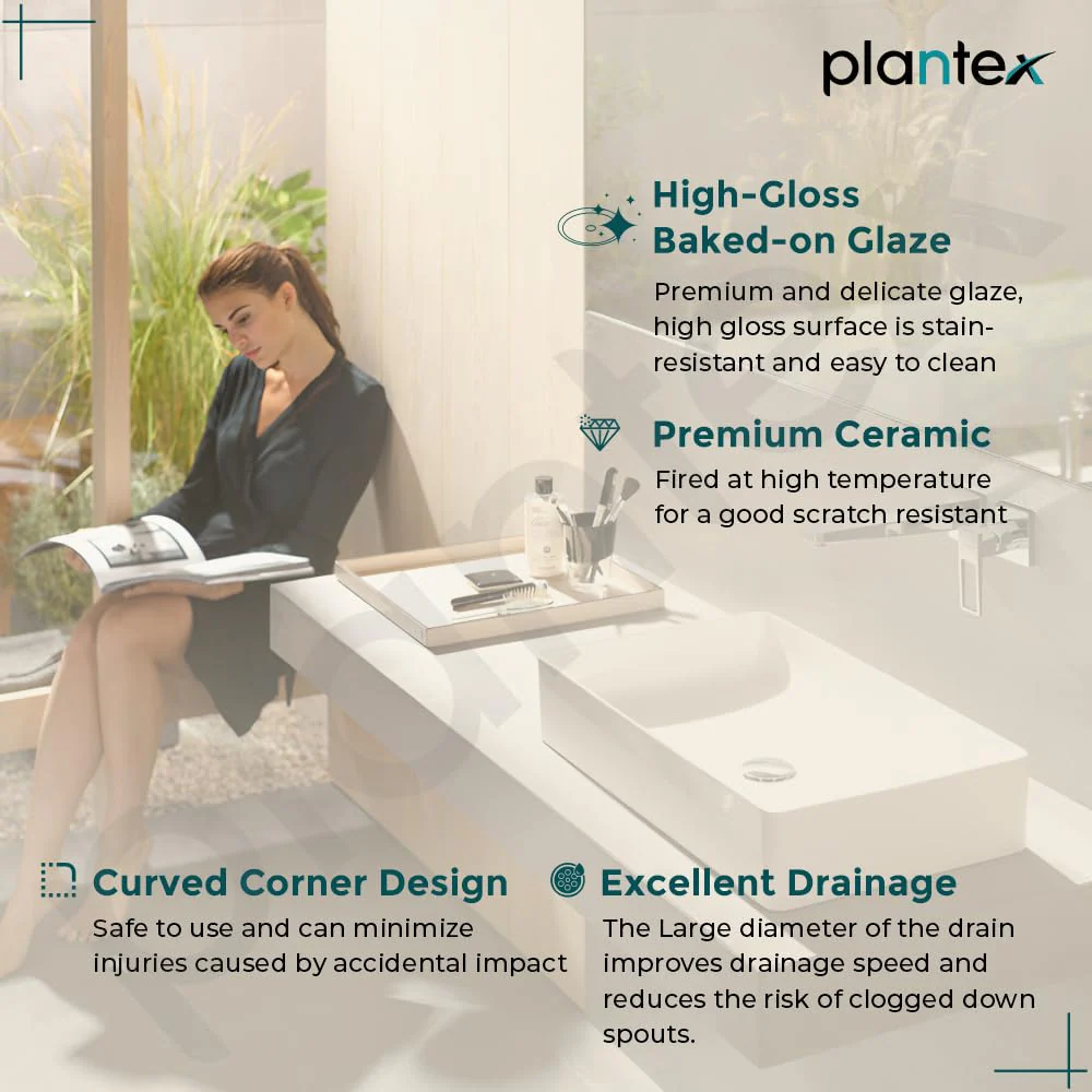 Plantex Rectangular Ceramic Wash Basin/Tabletop Wash Basin/Wash Basin for Bathroom (Aqua Green) (13 x 23 x 4 Inch) - Image 4