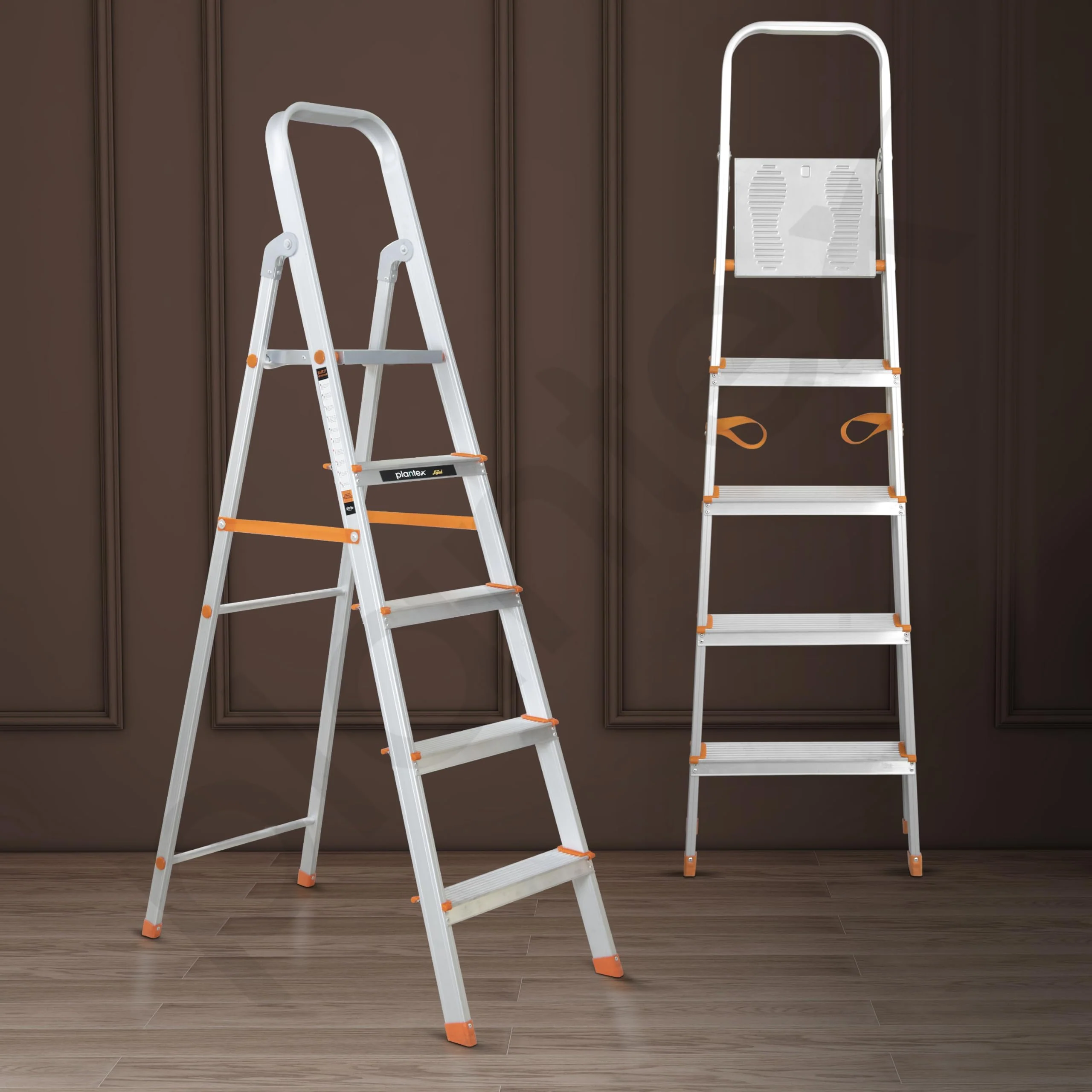 Plantex Restructured Legend Aluminium Folding 5 Step Ladder for Home - 5 Wide Step Ladder (Orange-Silver) - Image 7