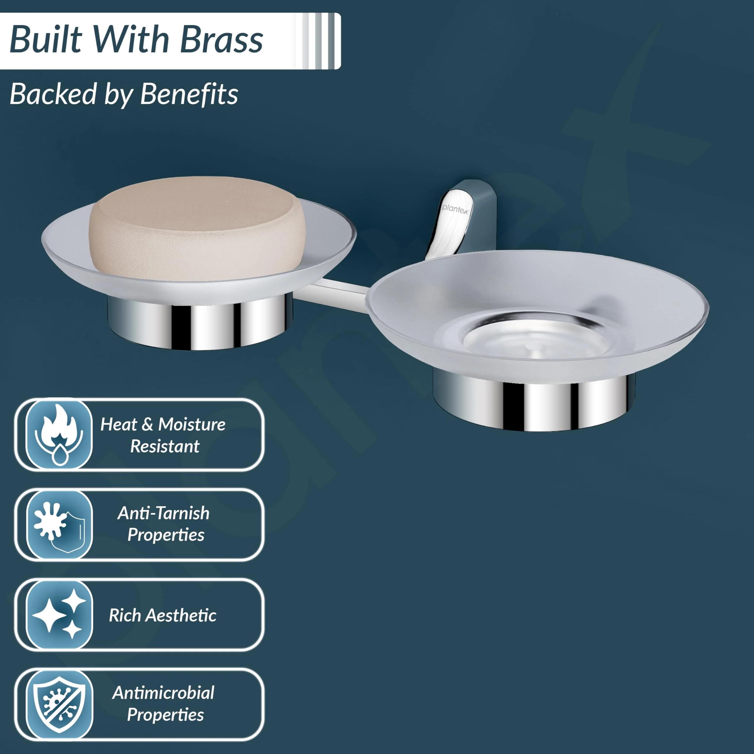 Plantex Rich Brass Unique Dual Soap Dish for Bathroom/Wall Mounted Soap Holder/Soap Stand/Bathroom Accessories (Chrome) - Image 3