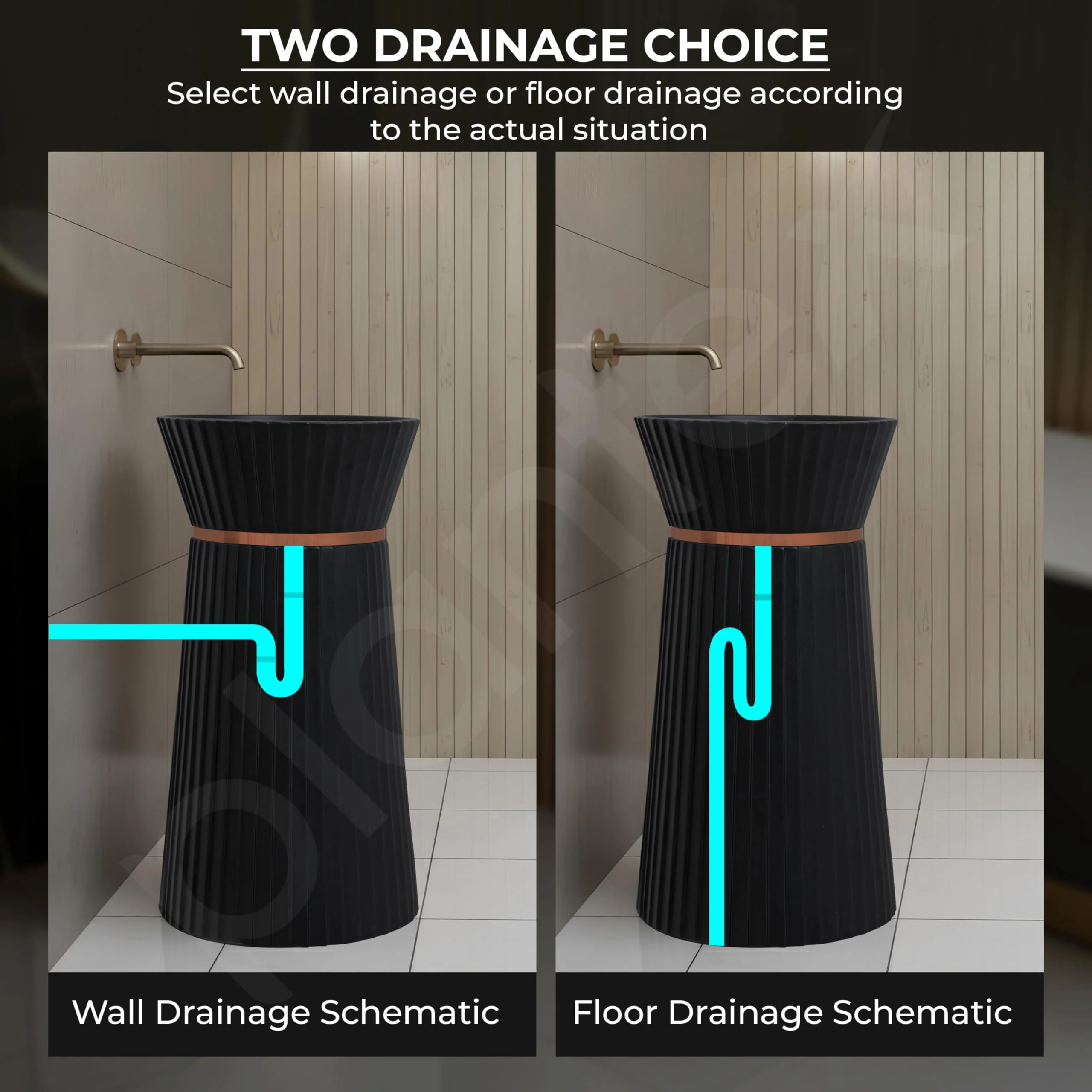 Plantex Round Pedestal Basin for Bathroom/Ceramic Designer One Piece Pedestal Free Standing Wash Basin for living Room/Hotel (Black-17x17x33.5 inch) - Image 7