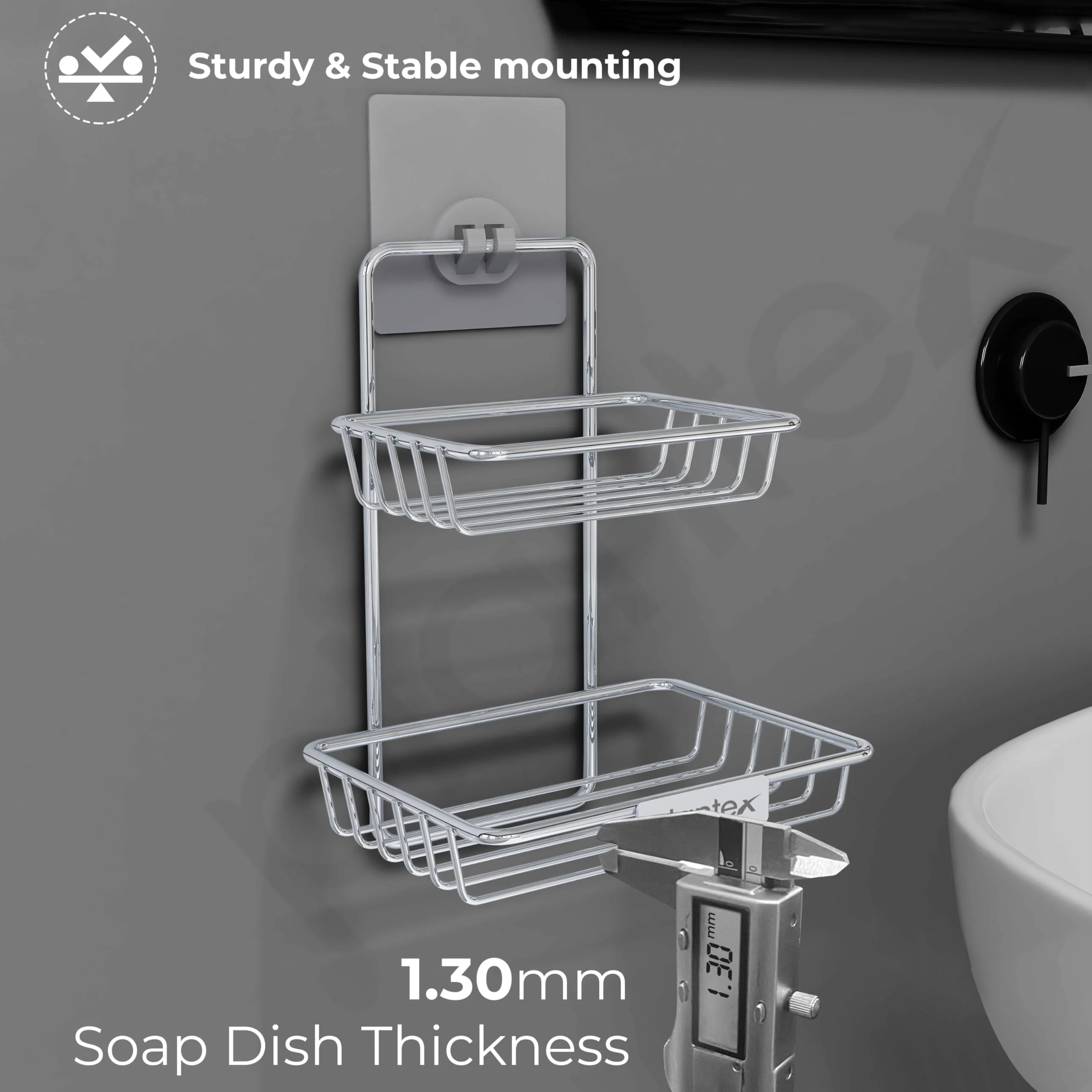 Plantex Self Adhesive Soap Holder for Bathroom/Stainless Steel Soap Case/2 Layer Soap Storage/Bathroom Accessories - Pack of 2 (Chrome) - Image 4