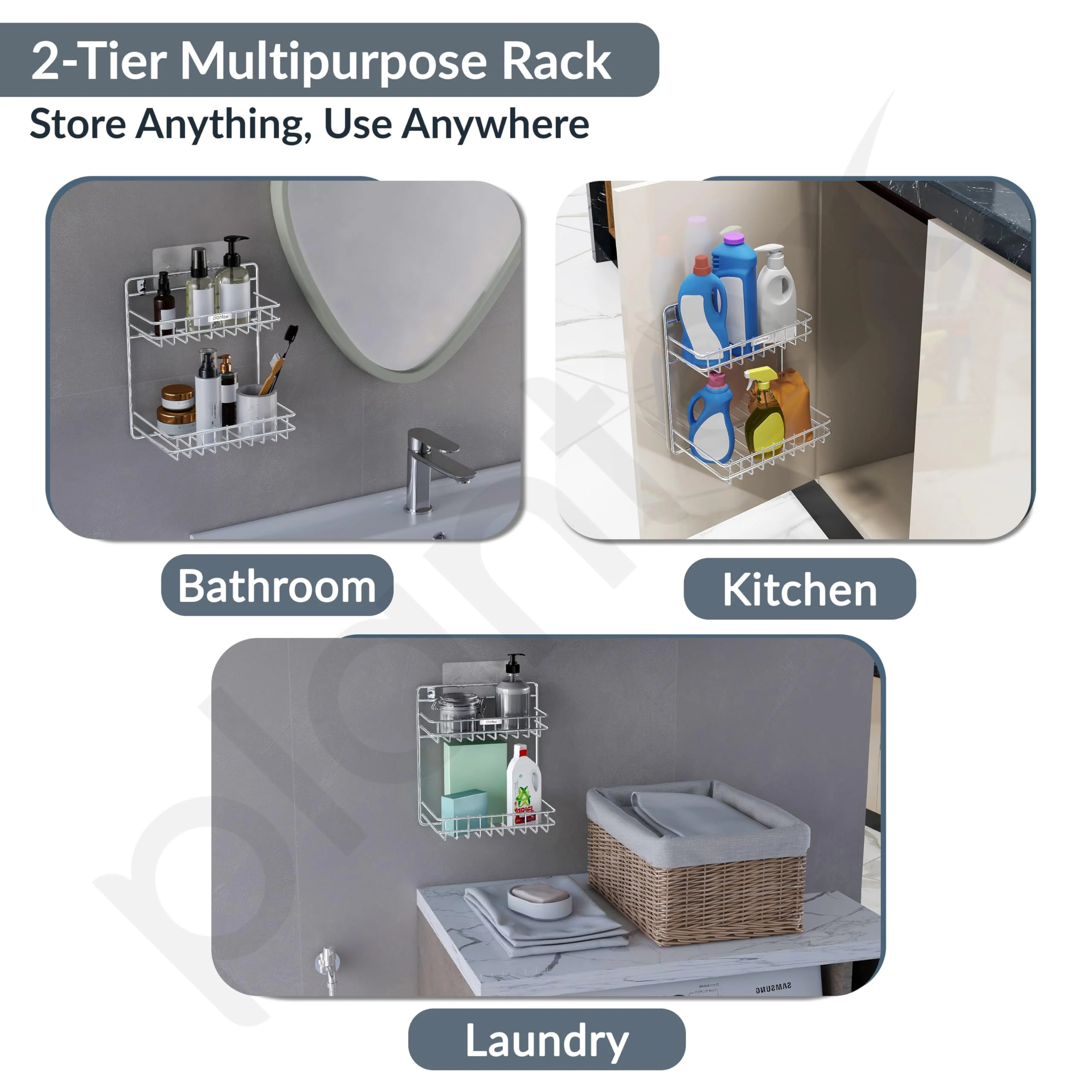 Plantex Self Adhesive Stainless Steel Bathroom Detergent Holder/Bathroom Storage Rack/Shelf/Under The Sink Detergent Holder (Small,Chrome) - Image 5