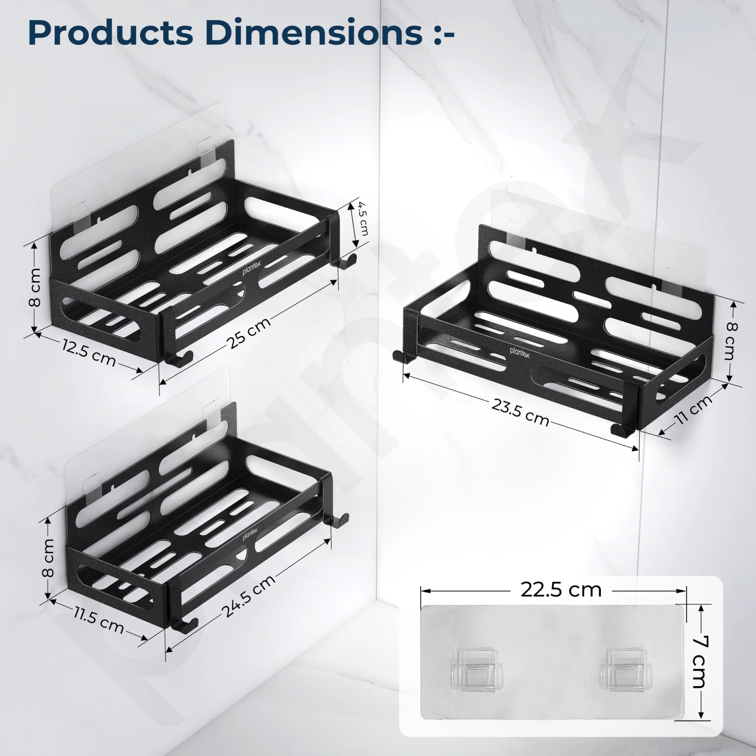 Plantex Shelf for Bathroom/Self-Adhesive Bathroom Organizer/Wall Mount/Shelf for Kitchen - Pack of 3 (Black) - Image 3