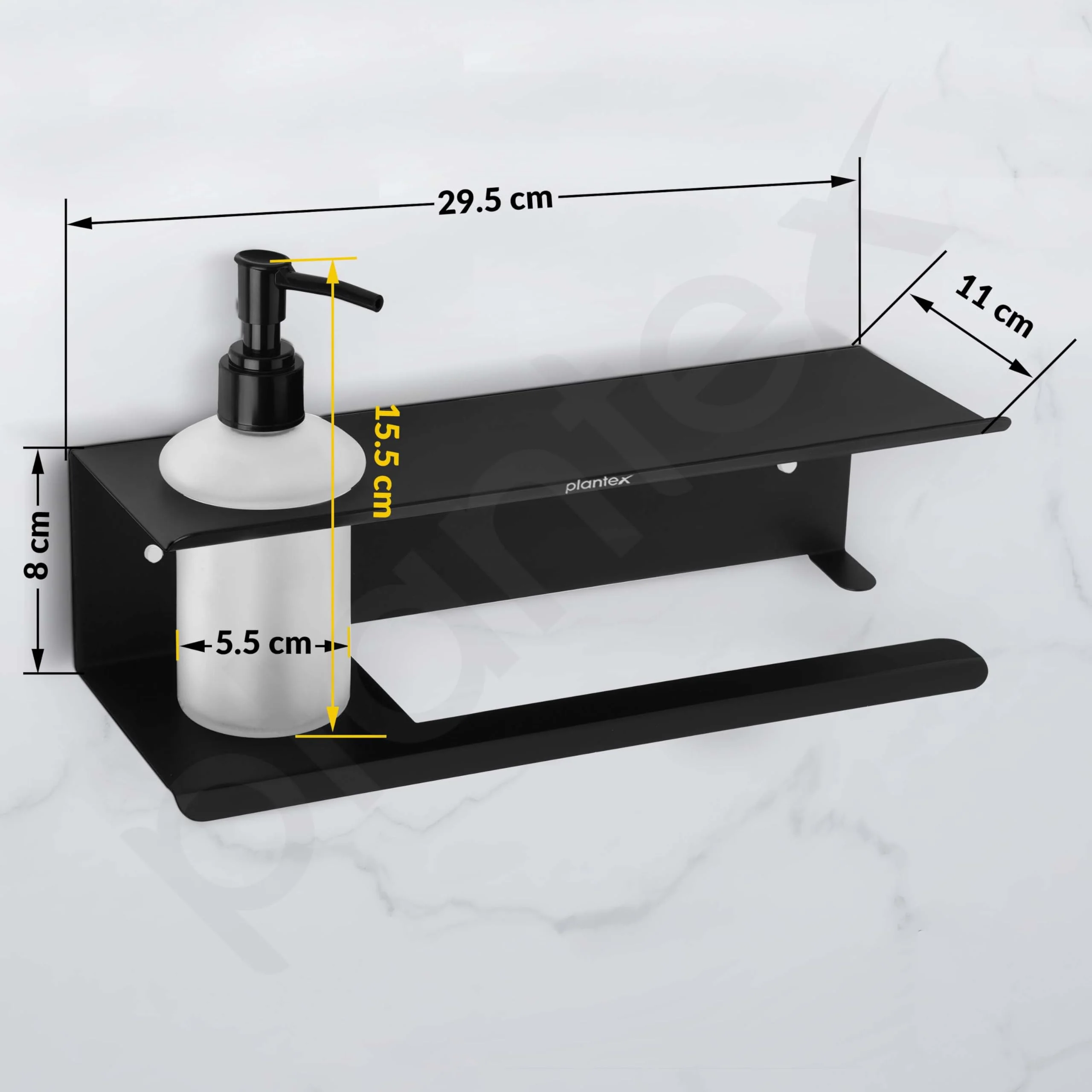 Plantex Shelf for Bathroom/Stainless Steel 3in1 Shelf/Liquid Soap Dispenser/Napkin Holder/Multipurpose Shelf for Home/Office/Hotel - Pack of 1 (Black) - Image 3