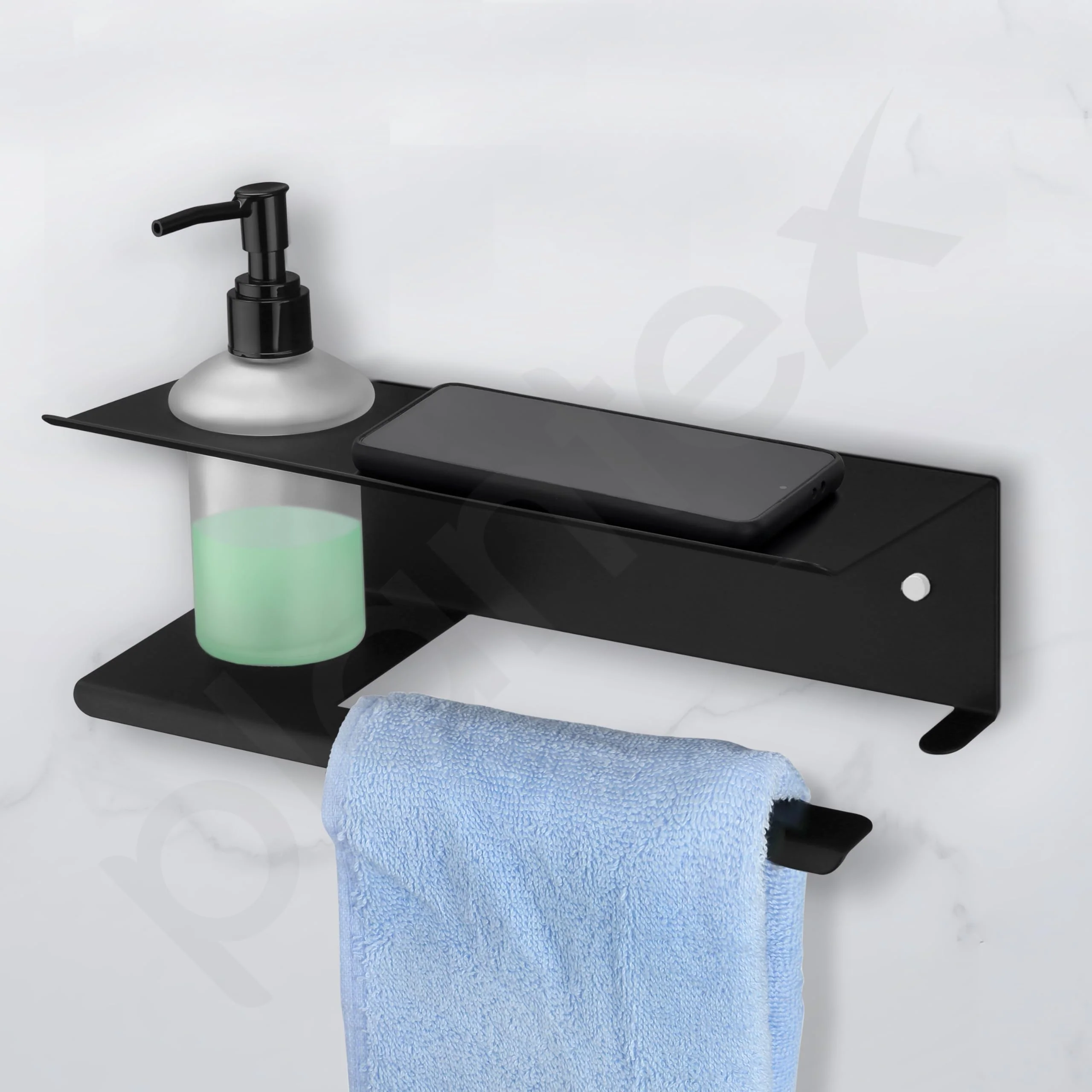 Plantex Shelf for Bathroom/Stainless Steel 3in1 Shelf/Liquid Soap Dispenser/Napkin Holder/Multipurpose Shelf for Home/Office/Hotel - Pack of 1 (Black) - Image 4