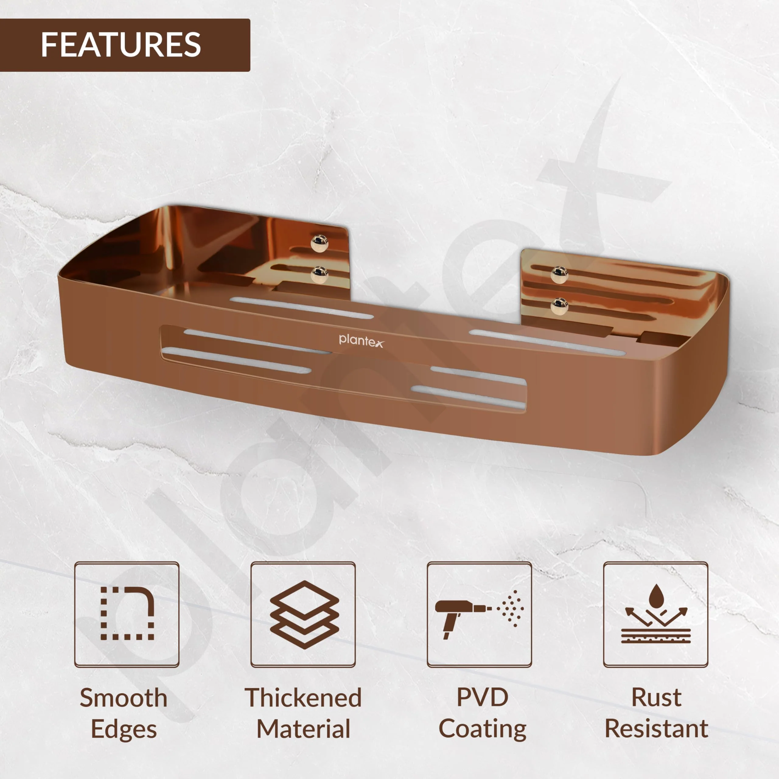 Plantex Shelf for Bathroom/Stainless Steel Multipurpose Shelf/Spice Organizer for Kitchen - Pack of 1 (12 x 5 Inch, Rose Gold) - Image 2