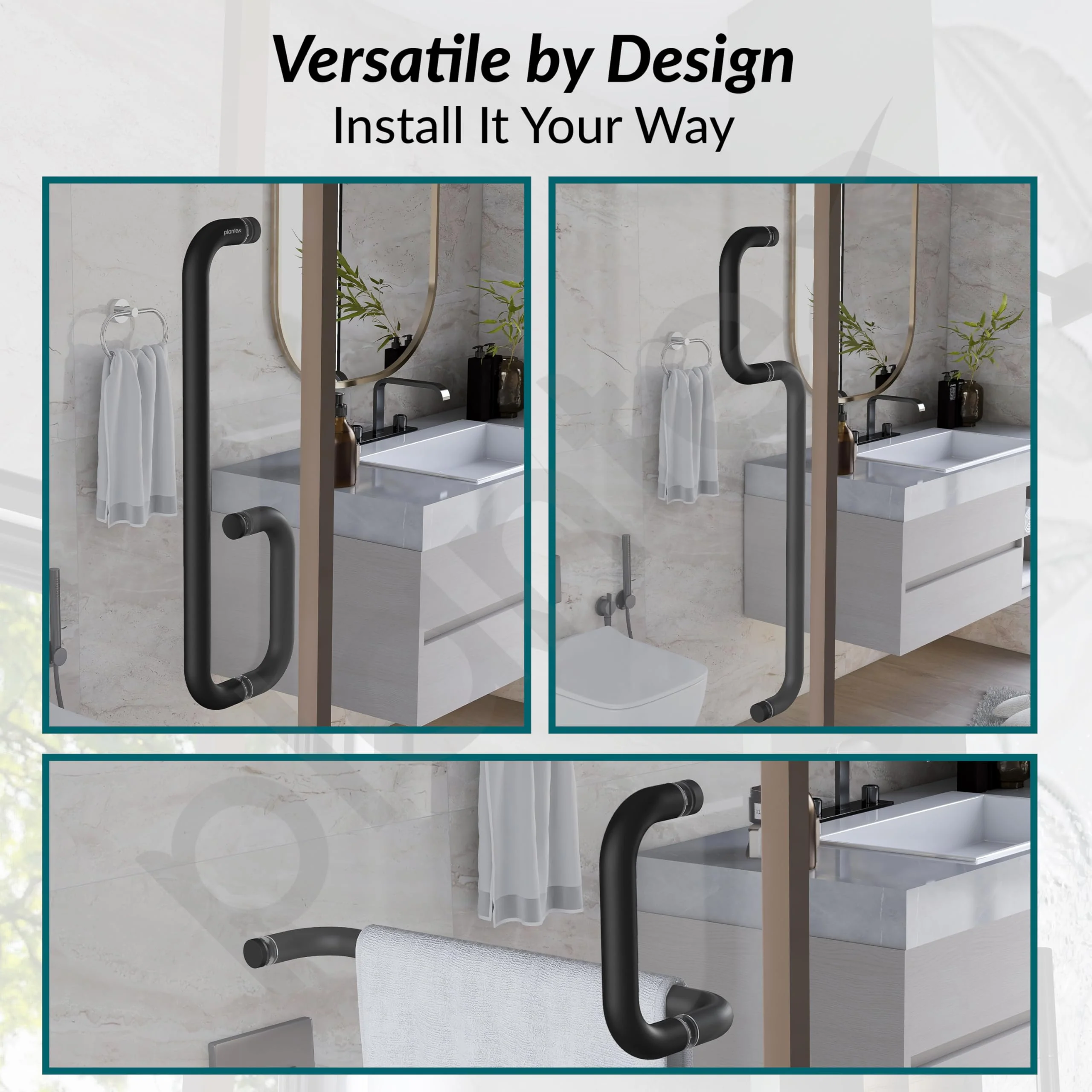 Plantex Shower Door Handle/Stainless Steel Towel Bar Combination/Towel Holder for Glass Shower Door and Bath Door Pull Handle - Pack of 1 (Black) - Image 4