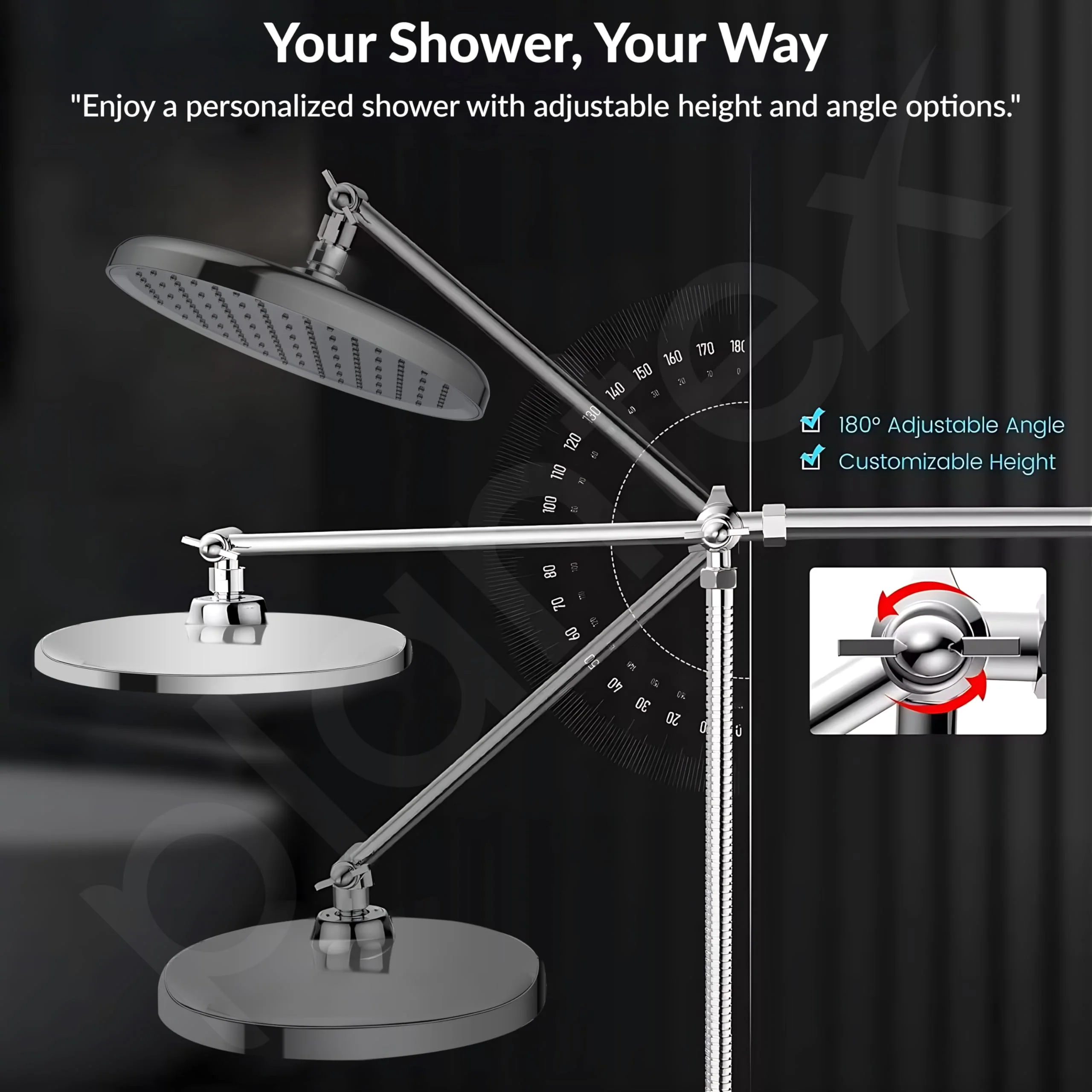 Plantex shower for bathroom full set with 3-Mode Hand Shower/304 Stainless Steel Flexible Hose Pipe & Hand Shower Holder-Chrome - Image 4