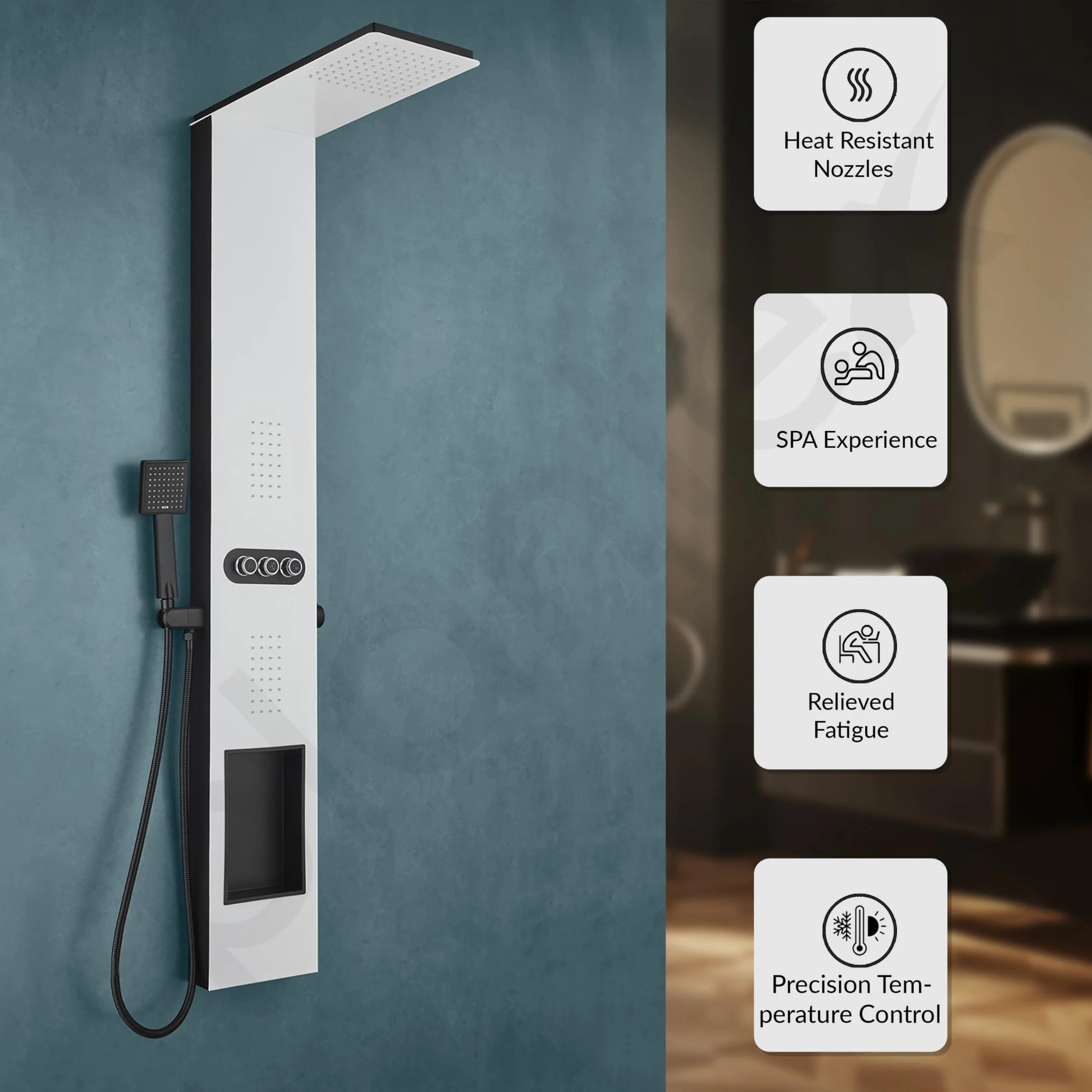 Plantex Shower Panel for Bathroom with Inbuilt Shelf/All in One Shower Panel/White Shower System for Bathroom/Full Shower Set with Jet Spray/Head Shower and Hand Shower - (KM-8105) - Image 4