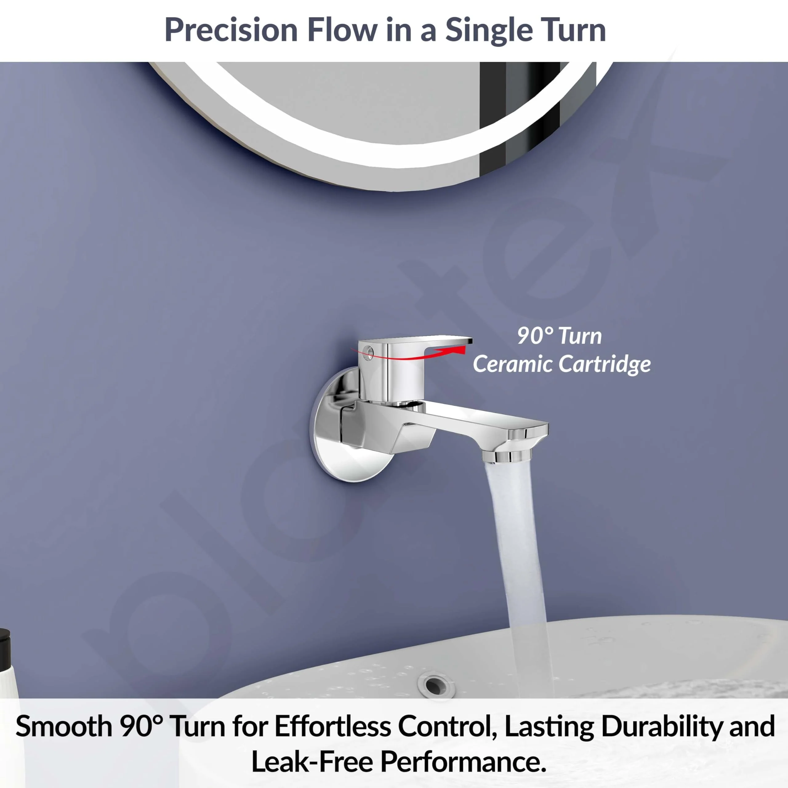 Plantex Single Lever Long Body Bib Tap for Bathroom with Water Saving Aerator/Tap for Wash Basin with Brass Spindle/Wall Mount Bib Tap with Wall Flange and Teflon Tape (SAGA-1292- Chrome) - Image 5
