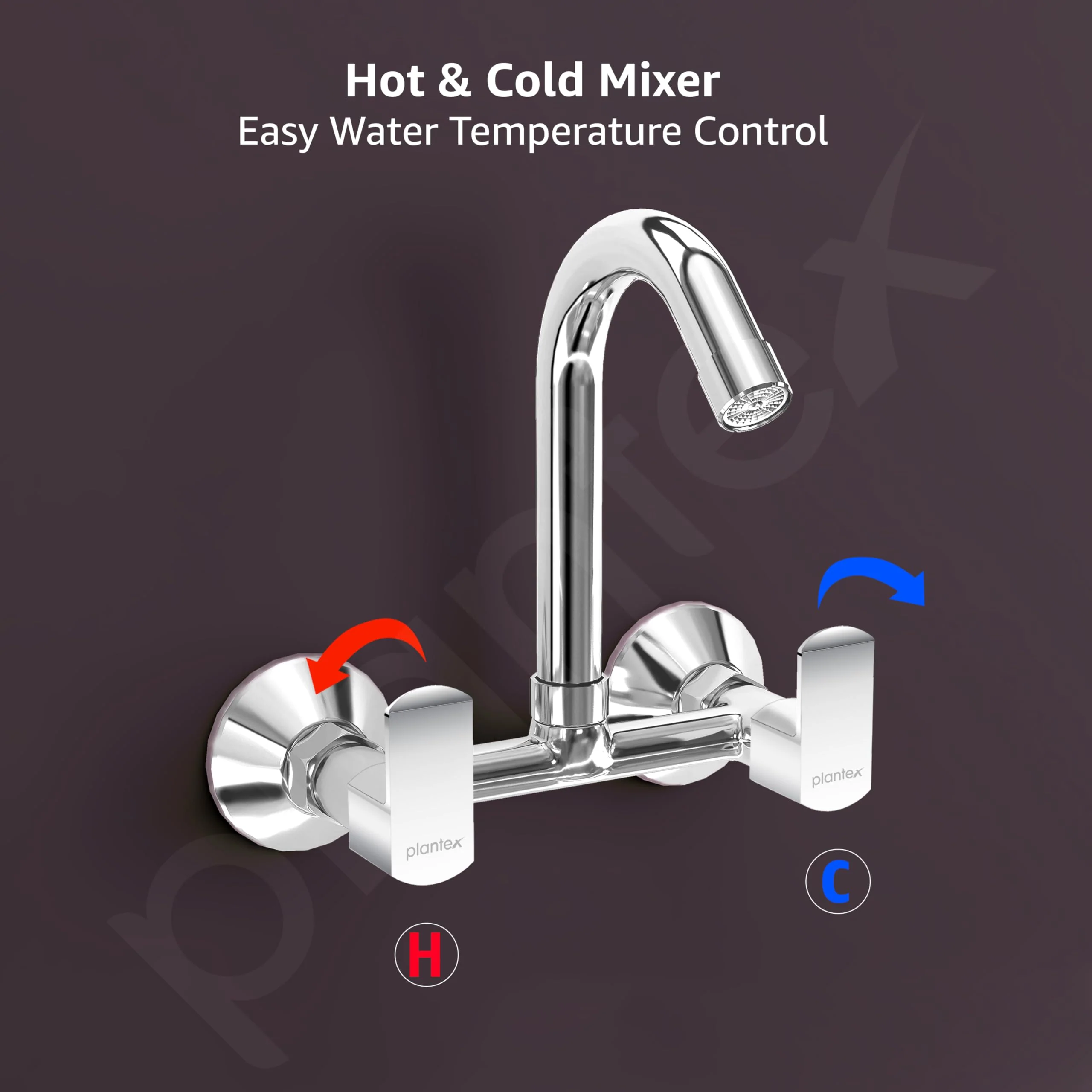 Plantex Sink Mixer for Kitchen/360 Degree Rotating Spout/Hot & Cold Water Mixer/Wall Mount Sink Mixer with Teflon Tap - Pack of 1 (Chrome, Kroma) - Image 5