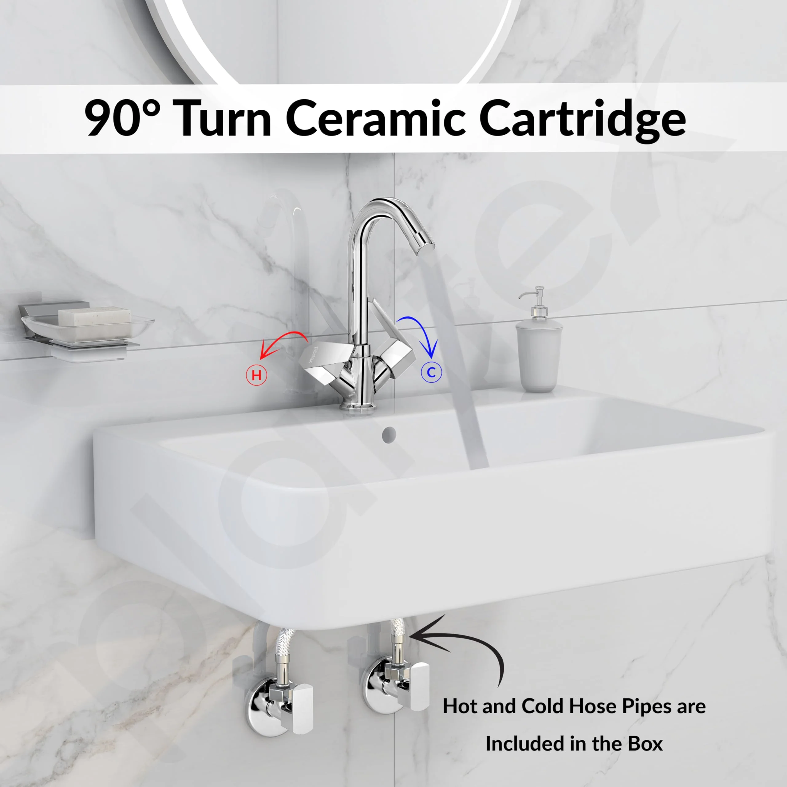 Plantex Sink Tap for Kitchen Basin with Teflon Tape/Kitchen Mixer Tap with 360° Swivel Spout/Hot and Cold Mixer (Celesiya-1240-Chrome) - Image 2