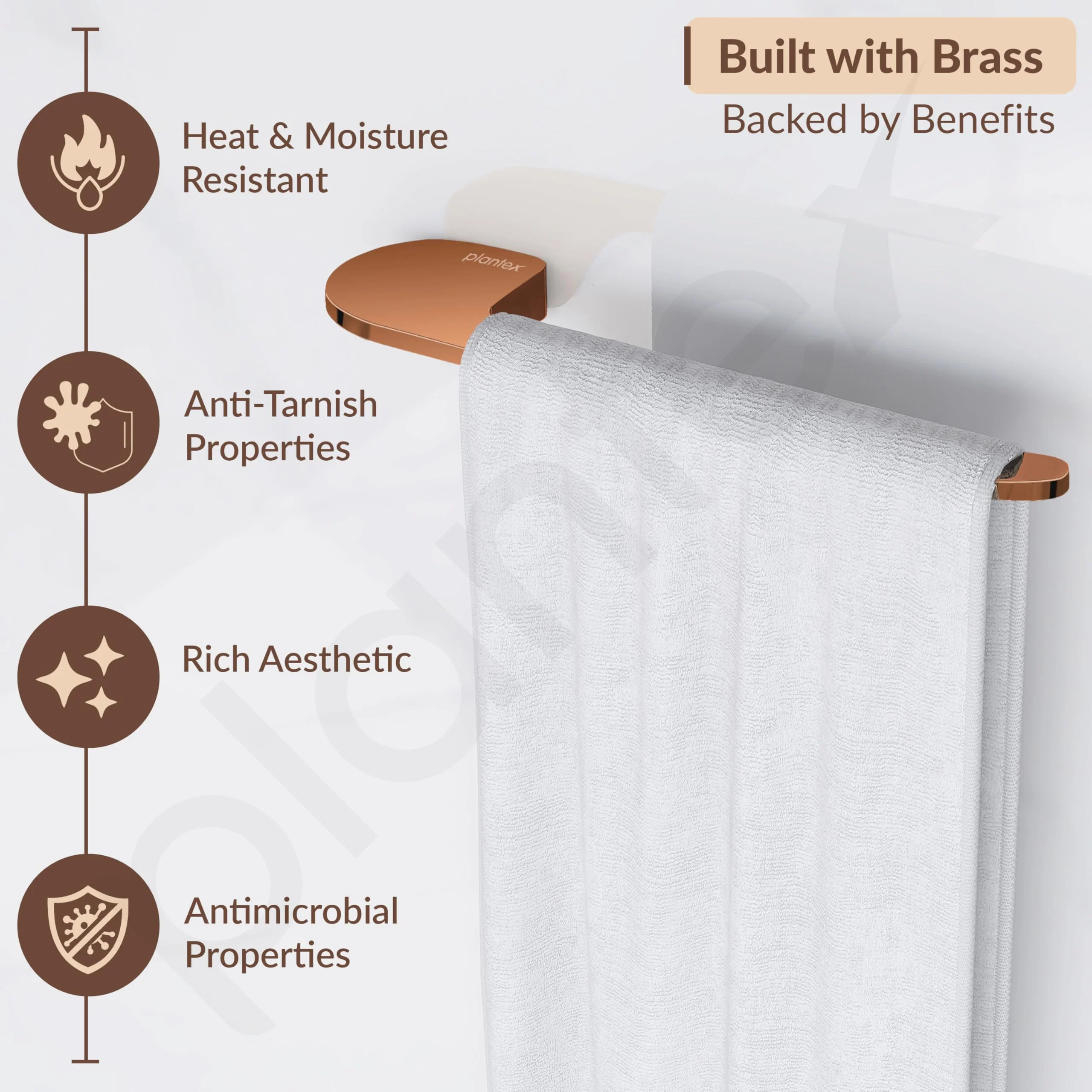 Plantex Smero Brass Towel Hanger for Wash Basin/Napkin Holder for Bathroom/Towel Ring/Towel Holder/Bathroom Accessories (Smart - PVD Rose Gold Finish) - Image 4