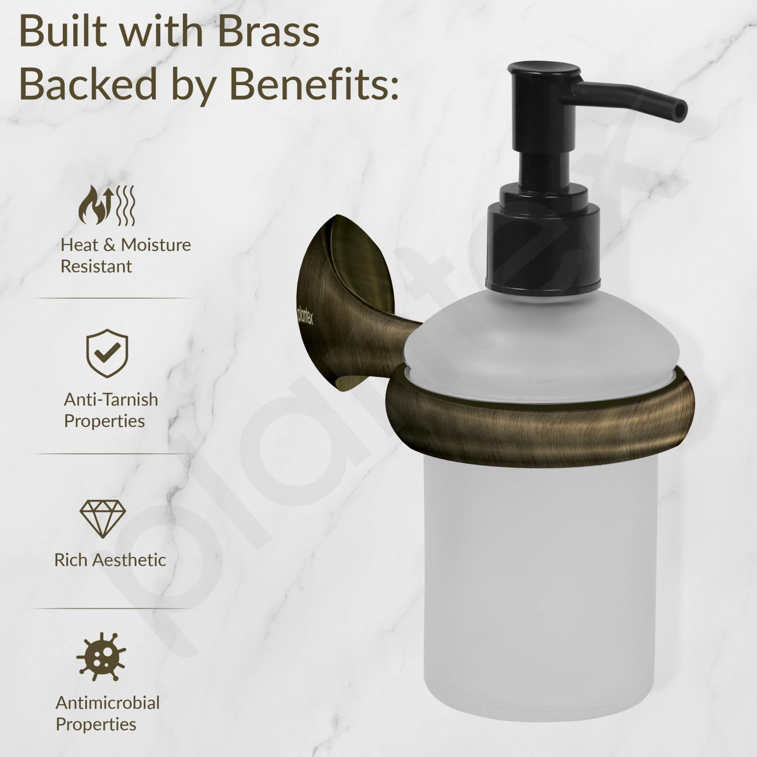 Plantex Smero Pure Brass Made Handwash Holder for Wash Basin/Liquid Soap Dispenser/Shampoo Dispenser - Contrive (Rich Antique) - Image 2