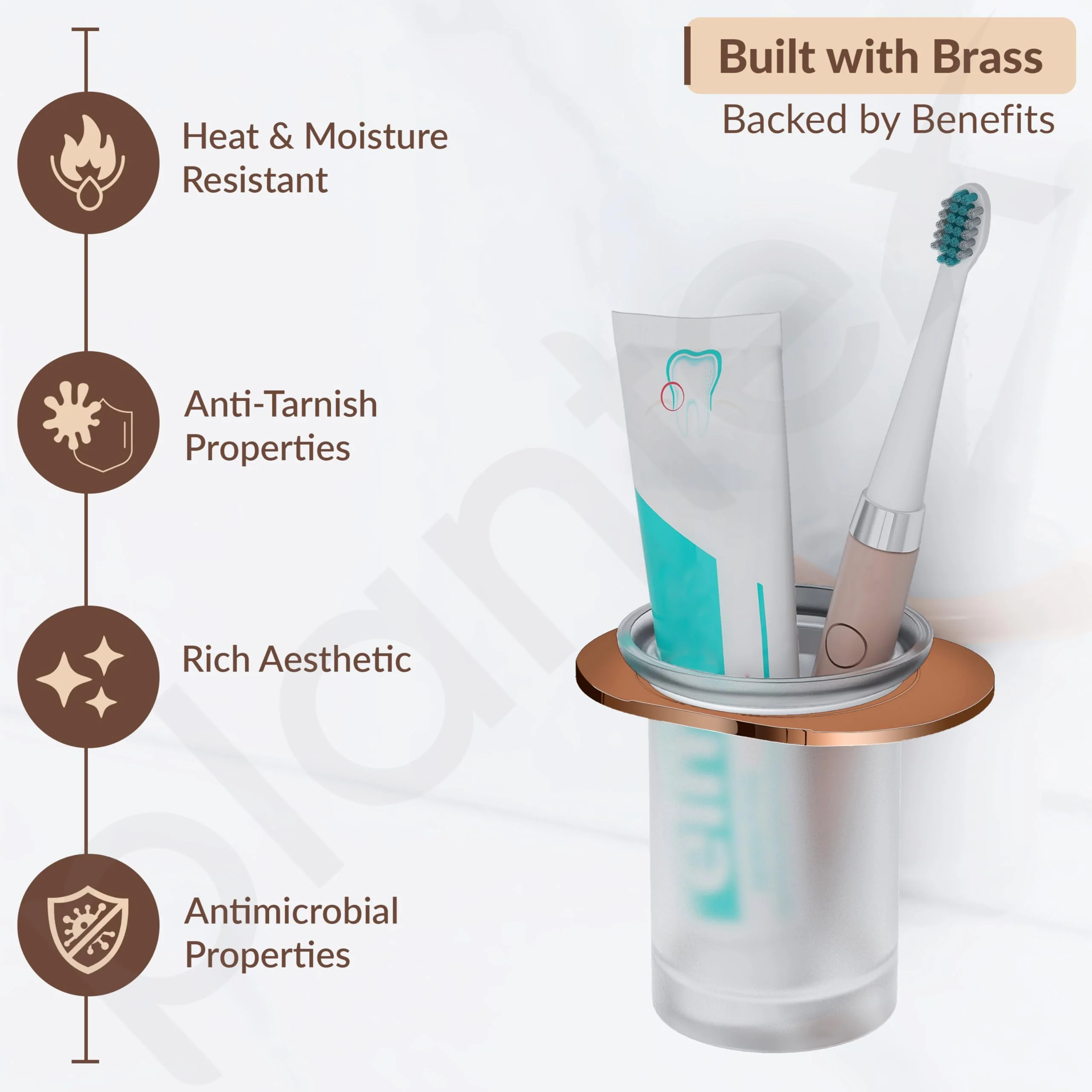 Plantex Smero Pure Brass Tooth Brush Holder/Tumbler Holder/Toothpaste Holder/Bathroom Accessories - Smart (PVD Rose Gold) - Image 4