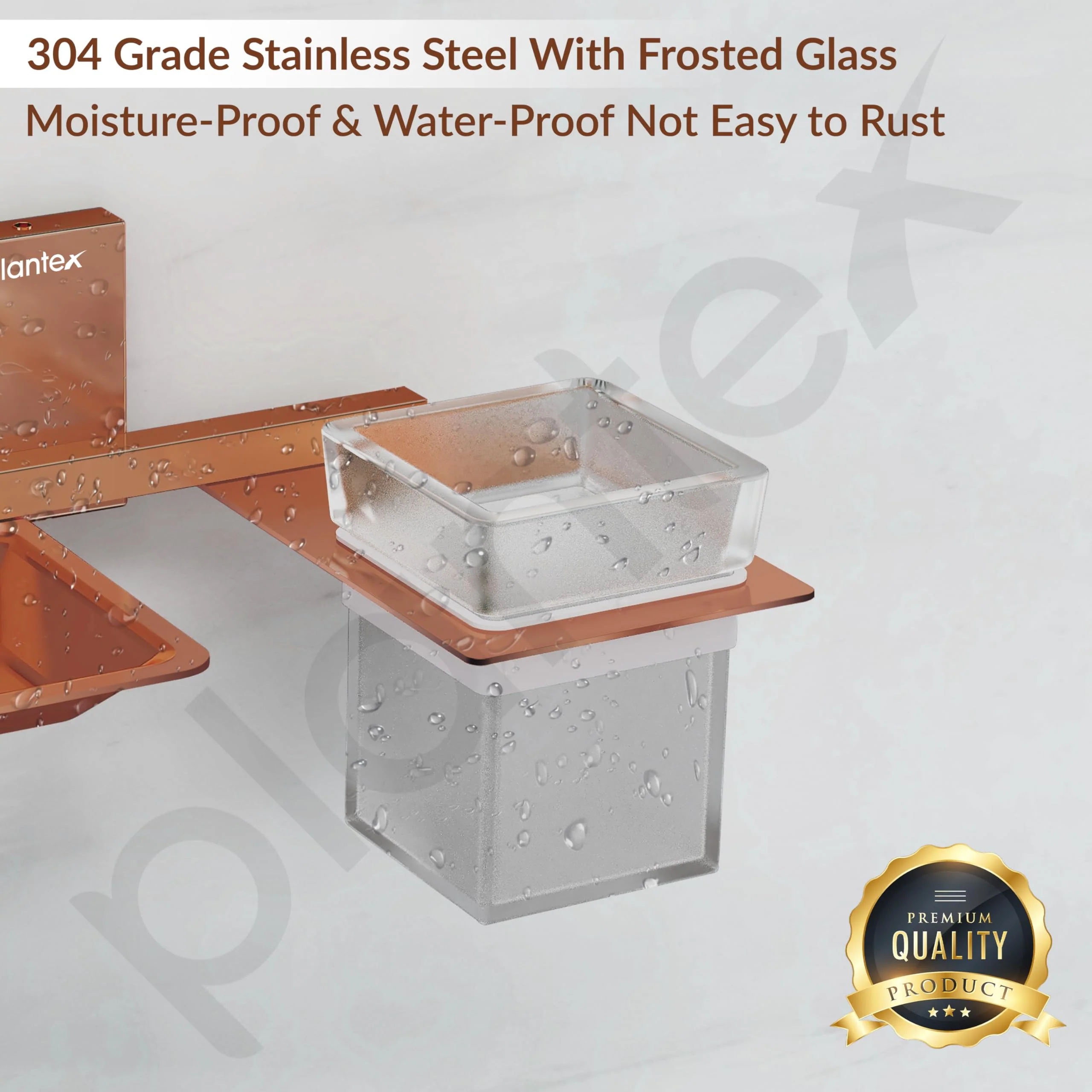 Plantex Soap Dish with Glass Toothbrush Holder for Bathroom/304 Grade Stainless Steel Soap Holder with Tumbler Holder/Soap Stand/Toothpaste Holder - Crystal (PVD Rose Gold) - Image 4