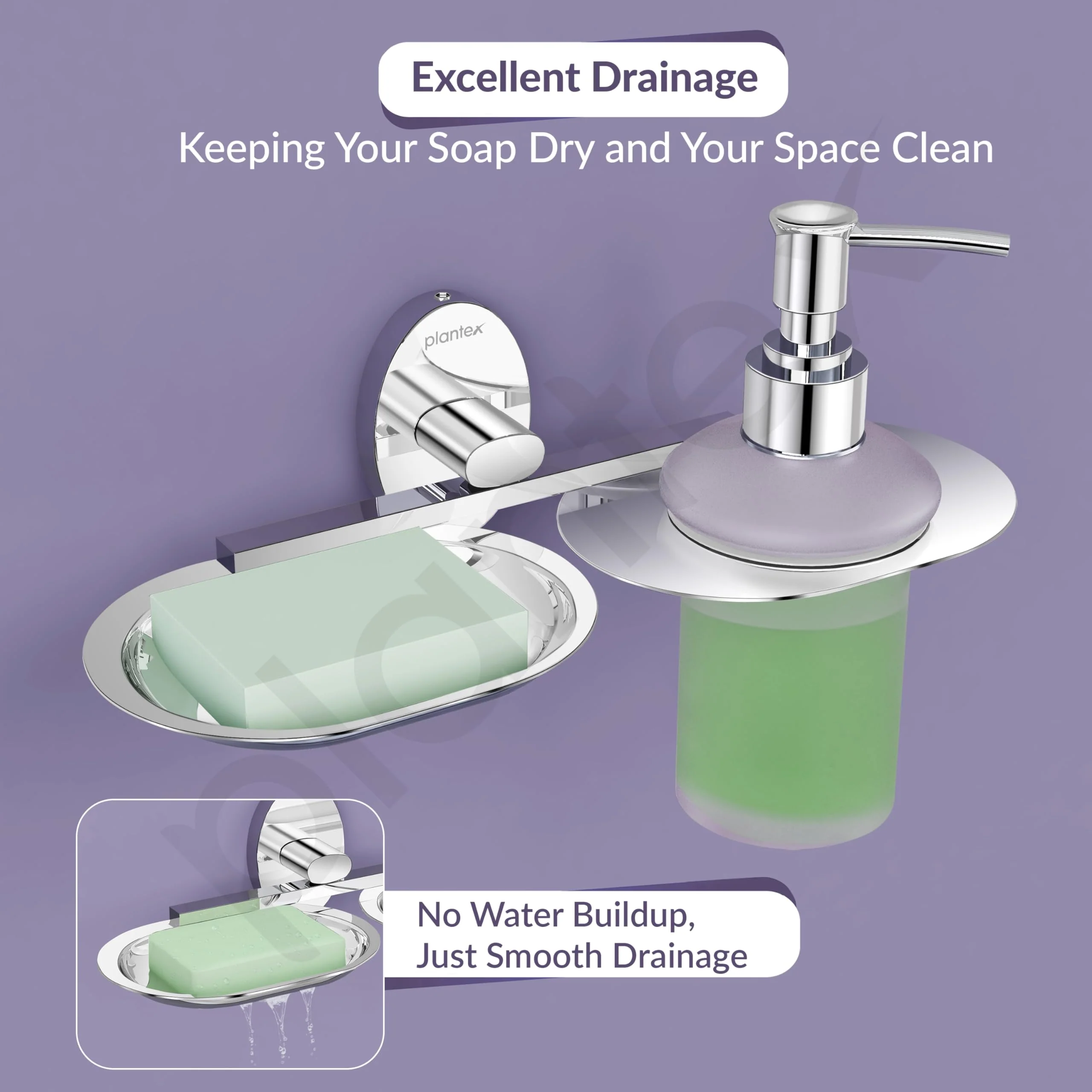 Plantex Soap Holder with Liquid Soap Dispenser/304 Grade Stainless Steel Soap Dish/Shampoo Dispenser/Soap Case/Handwash Dispenser/Bathroom Accessories - (Olive - Chrome) - Image 6