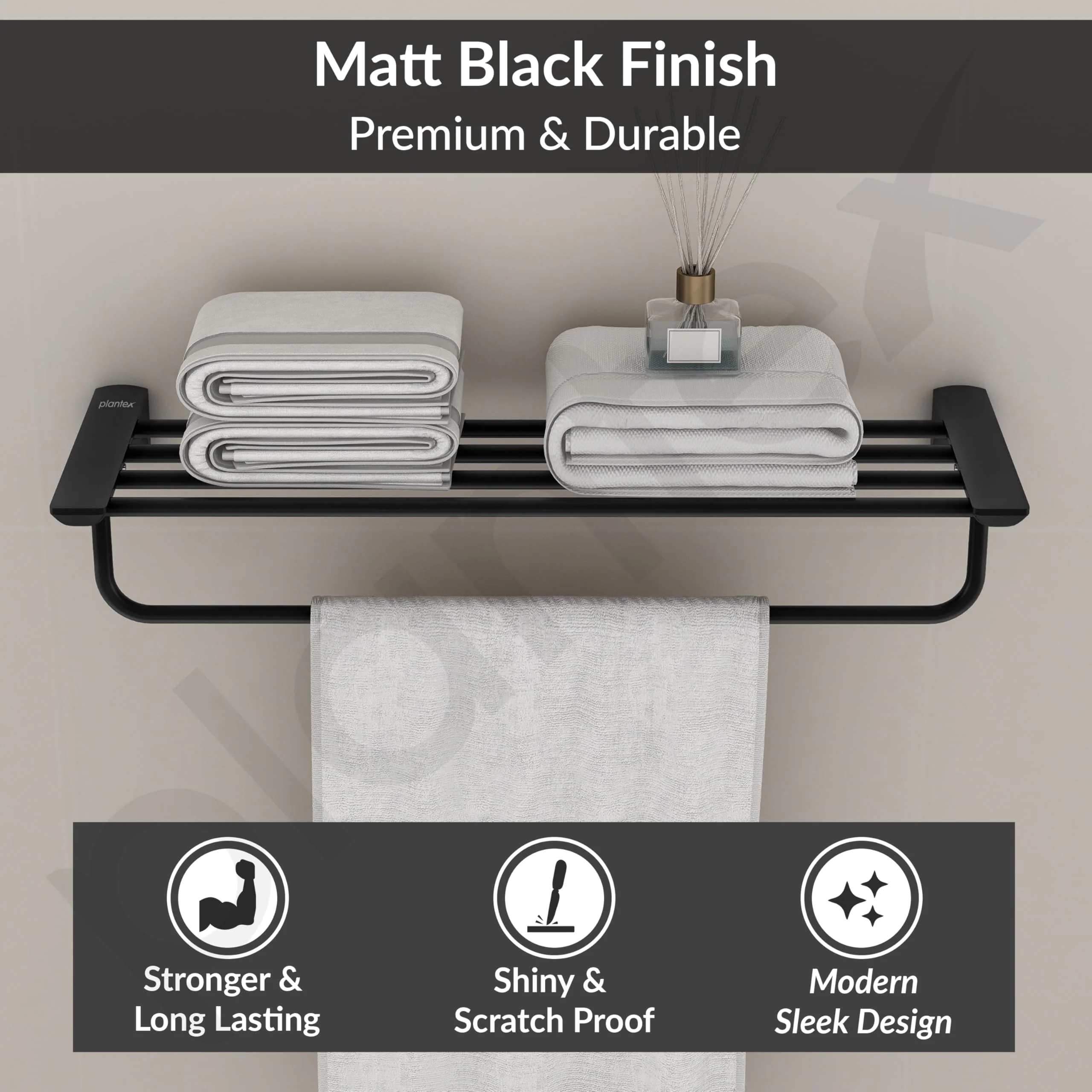 Plantex Space Aluminium Towel Holder in Bathroom/Towel Rod/Bathroom Towel Holder/Bathroom Accessories - Black (24 Inch) - Image 4