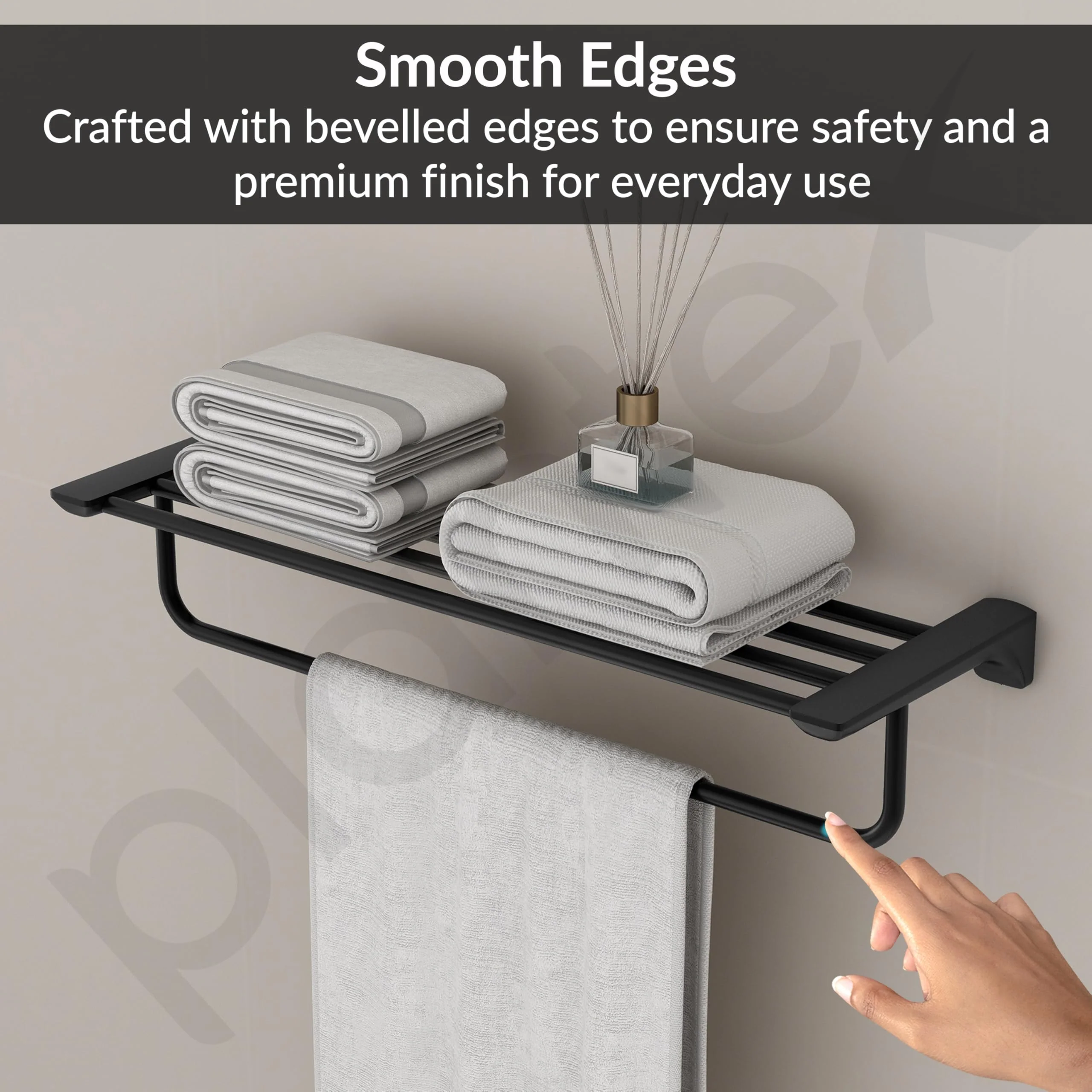 Plantex Space Aluminium Towel Holder in Bathroom/Towel Rod/Bathroom Towel Holder/Bathroom Accessories - Black (24 Inch) - Image 5