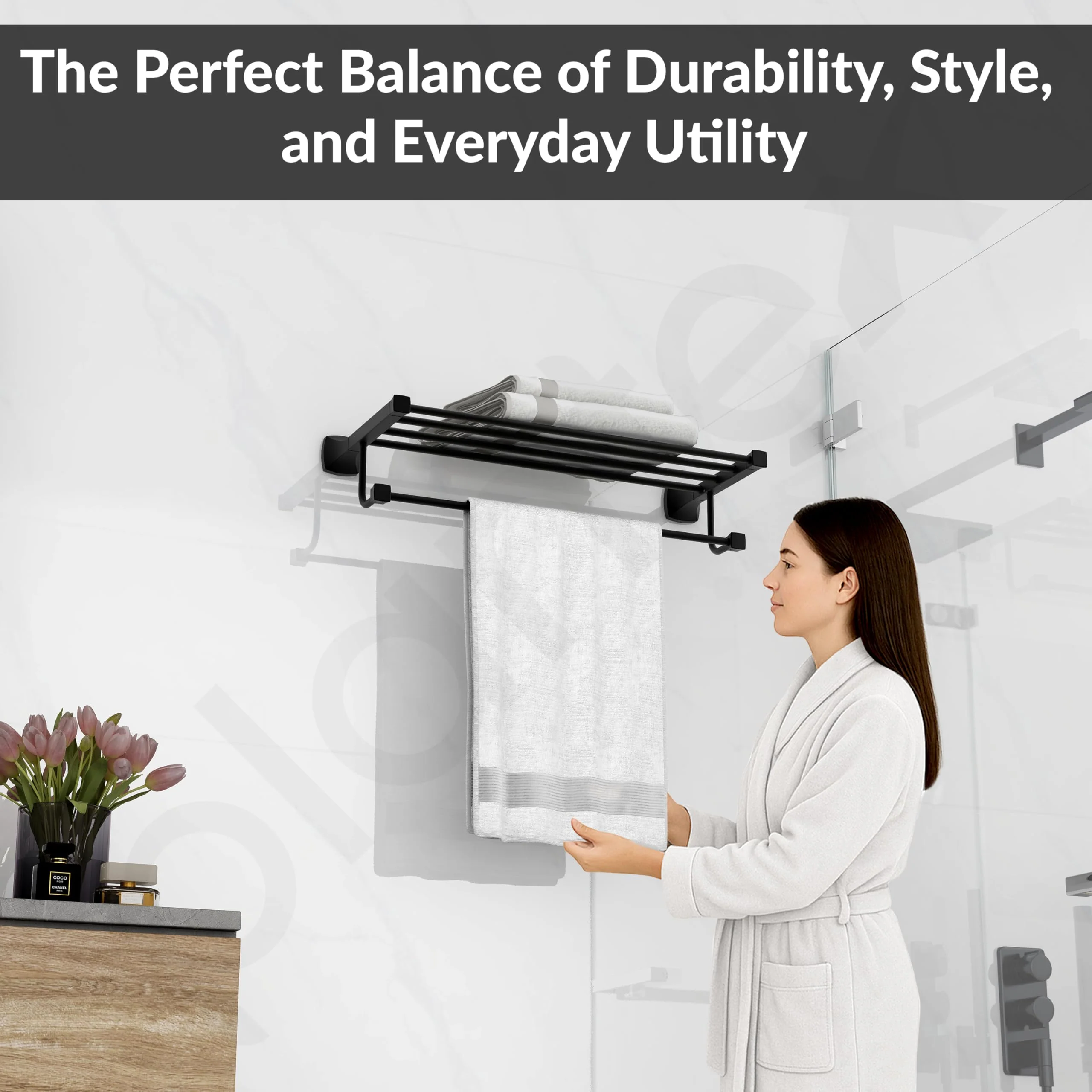 Plantex Space Aluminum Towel Rack for Bathroom/Towel Stand/Hanger/Bathroom Accessories(24 Inch-Black) - Image 7