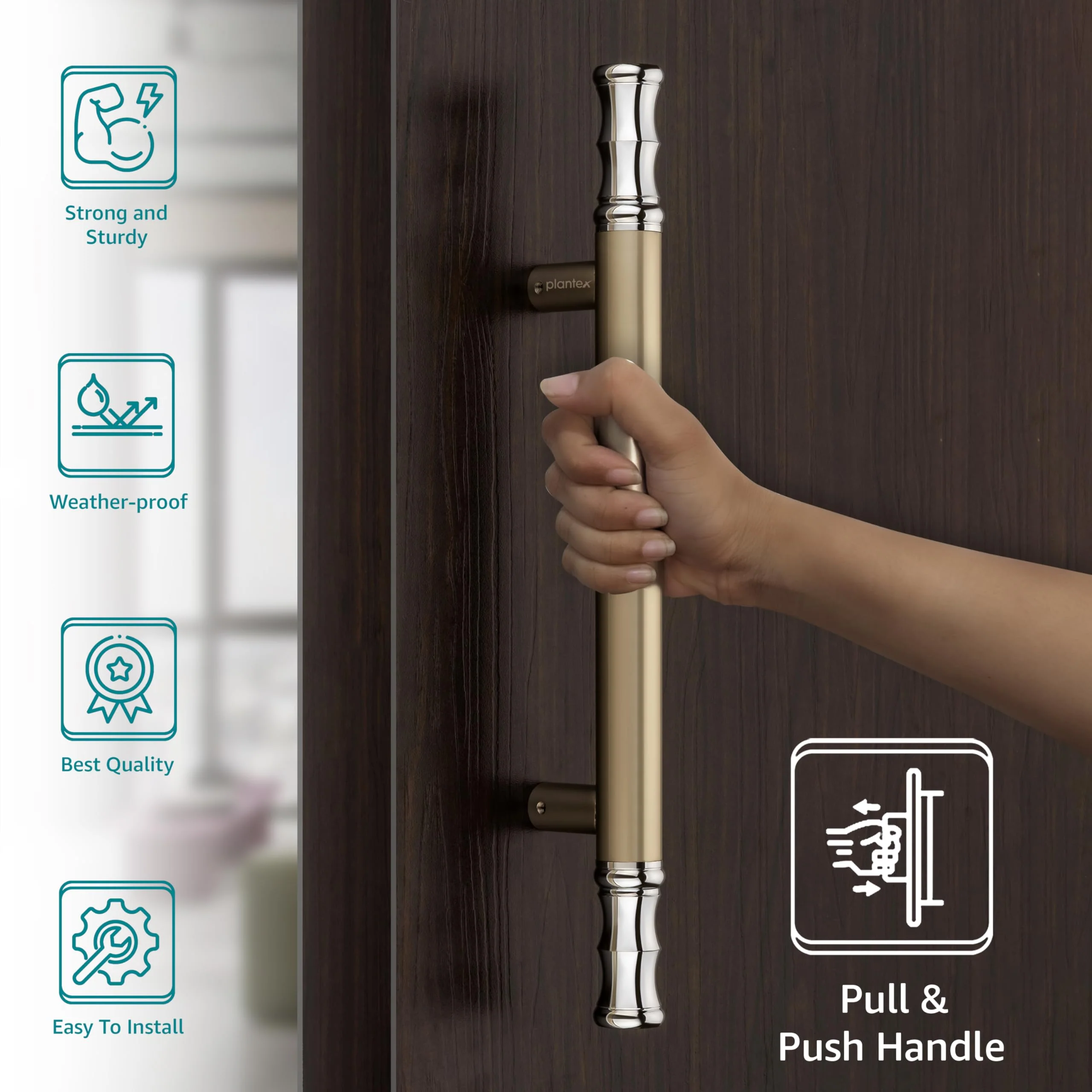 Plantex Stainless Steel 14 Inch Main Door Handle/Glass Wooden Door Handle/Pull-Push Handle/3 Years Warranty Pack of 1 (Satin White and Chrome Finish) - Image 3