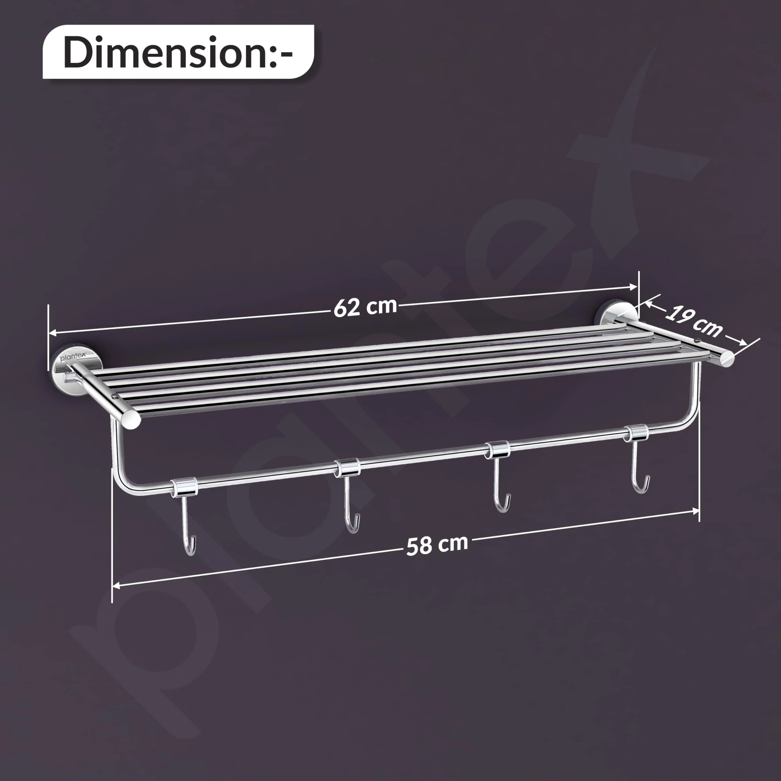 Plantex Stainless Steel 24 Inch Towel Rack for Bathroom/Towel Holder/Towel Stand/Towel Hanger/Bar/Bathroom Accessories - Pack of 1 (Chrome) - Image 2