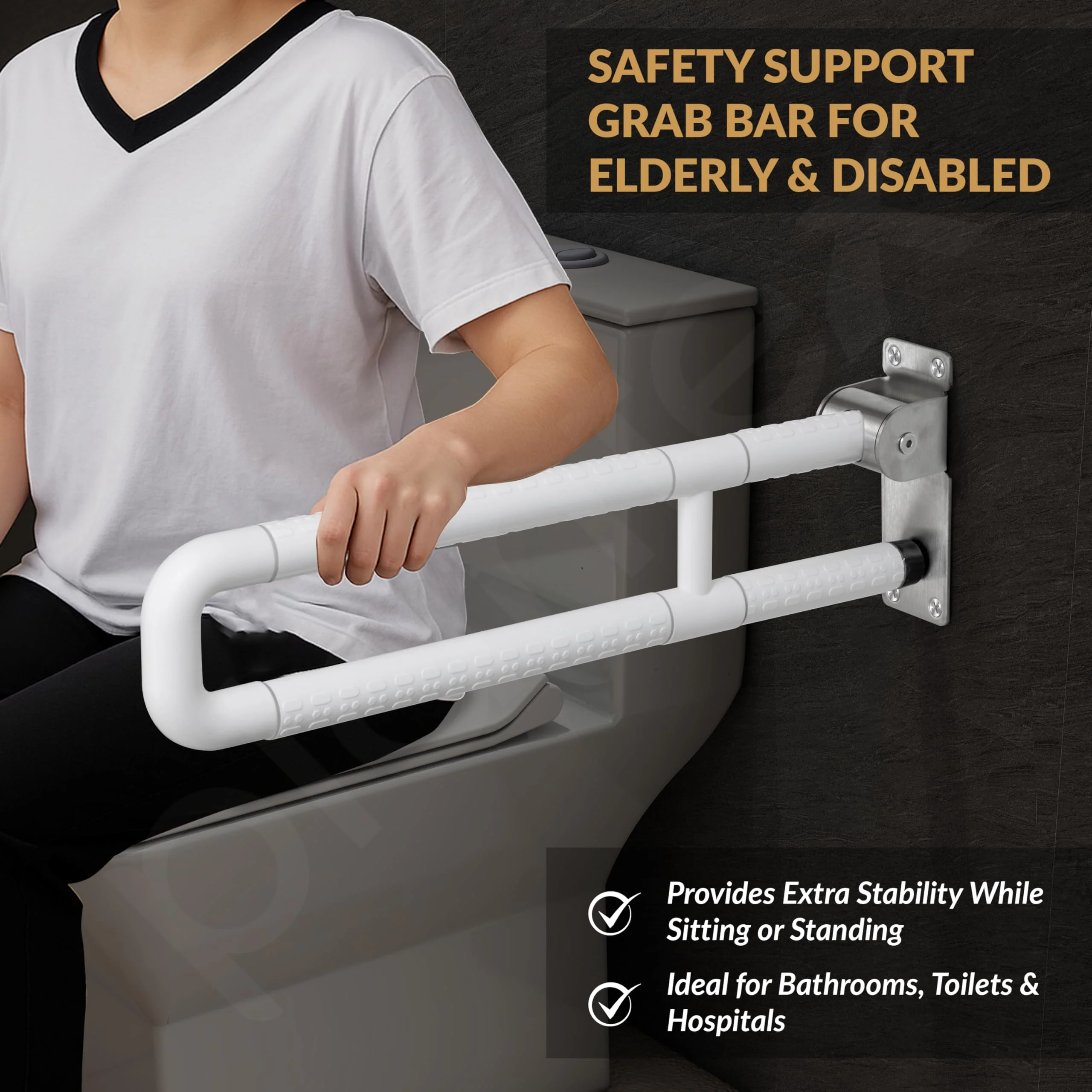 Plantex Stainless Steel 24 Inch U-Shape Handle for Bathroom Support/Space-Saving Safety Bar for Shower/Toilet/Bedside Anti-Slip Shower Grab Bar for Bathroom - (White) - Image 7