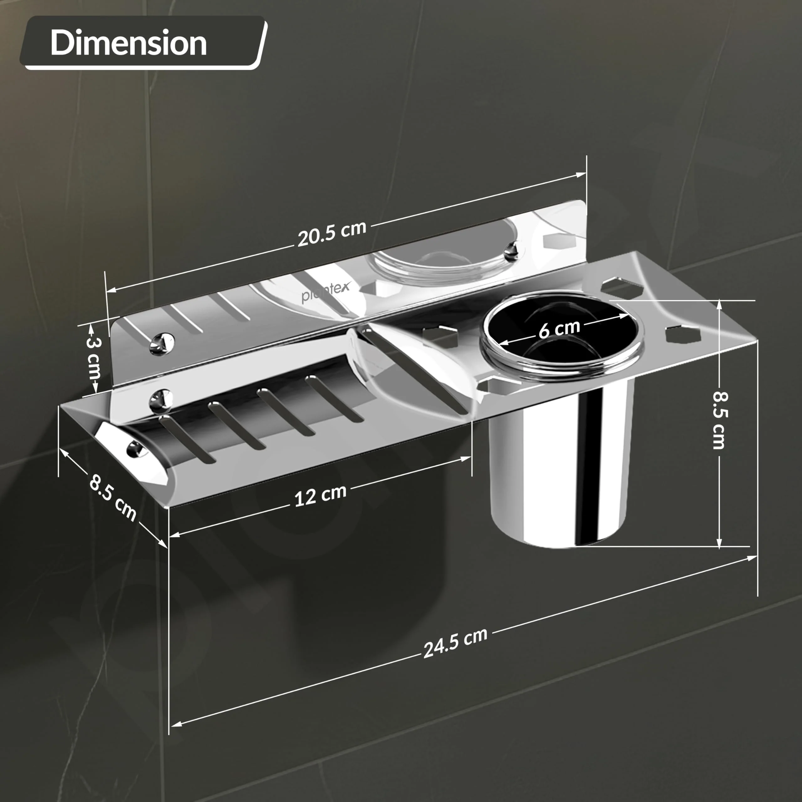 Plantex Stainless Steel 2in1 Soap Dish with Tumbler Holder/Soap Stand/Tooth Brush Holder/Bathroom Accessories - Wall Mount (Chrome) - Image 4