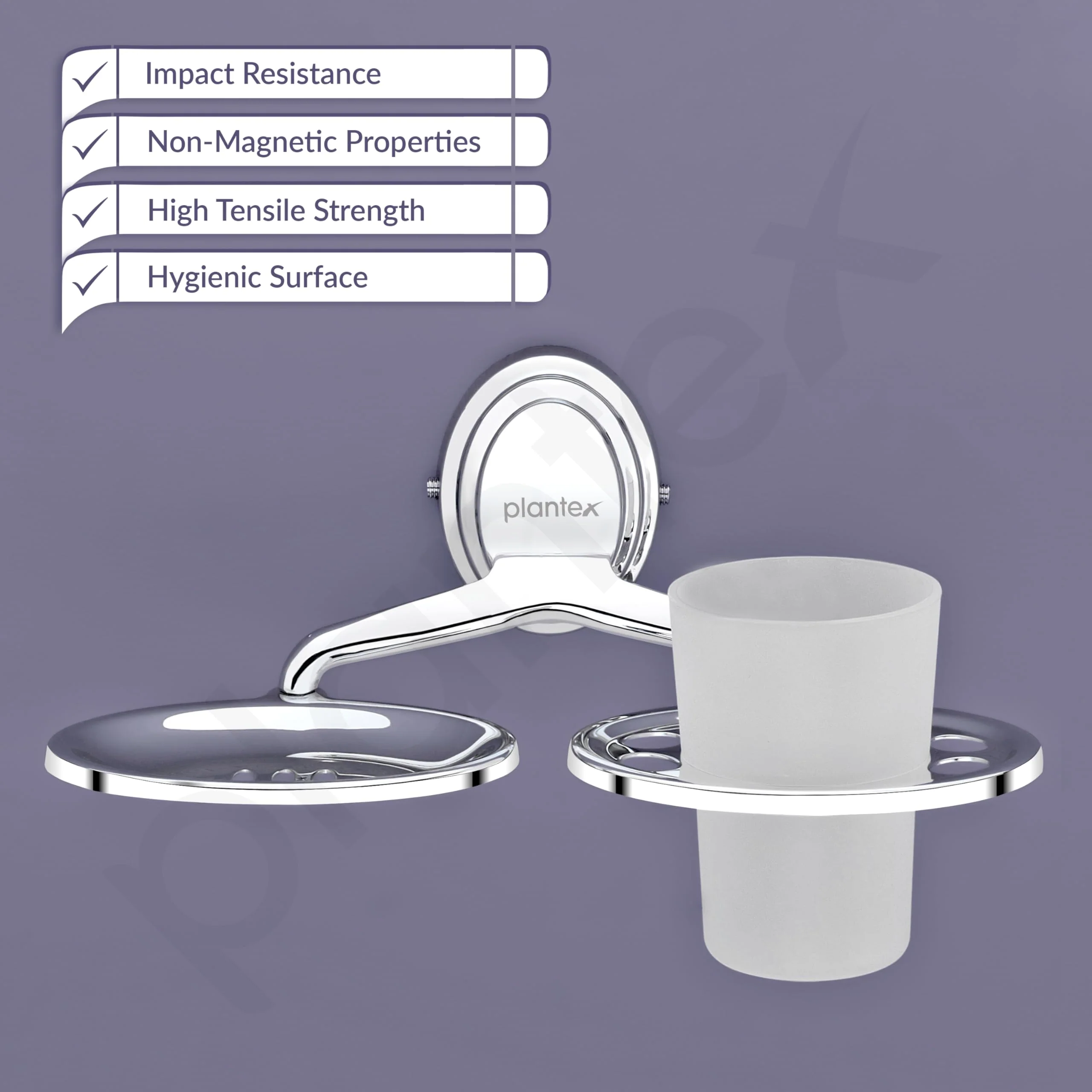 Plantex Stainless Steel 304 Grade 2 in1 Soap Dish with Tumbler Holder/Soap Stand/Tooth Brush Holder/Bathroom Accessories (Cubic - Chrome) - Image 2