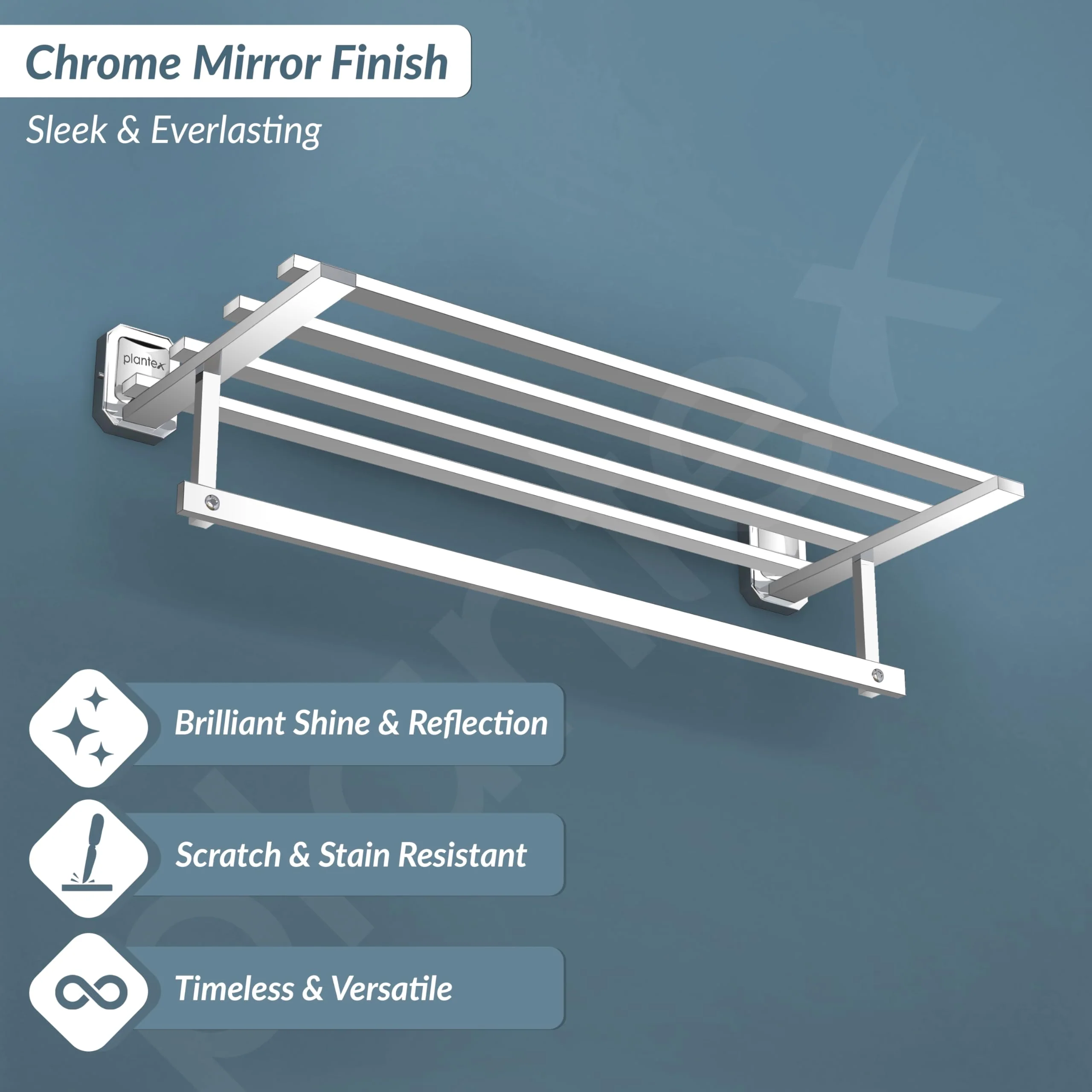 Plantex Stainless Steel 304 Grade Bathroom Towel Holder/Towel Rack/Cloth Hanger/Towel Bar/Bathroom Accessories (24-inch) Chrome - Image 3