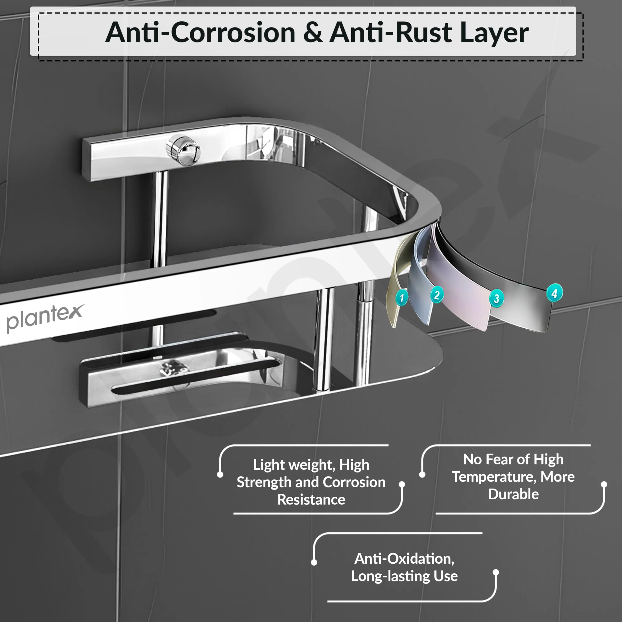 Plantex Stainless Steel 304 Grade Shelf for Bathroom/Kitchen Rack - Bathroom Accessories - (12X5 Inches-Chrome Finish) - Image 5