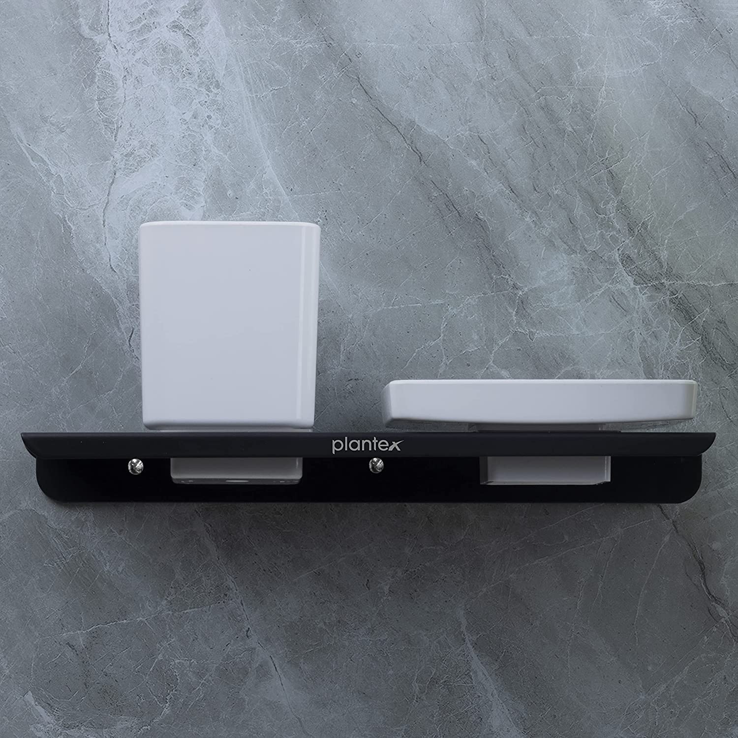 Plantex Stainless Steel and ABS Material 2 in 1 Soap Dish with Tumbler Holder/Soap Stand/Tooth Brush Holder/Bathroom Accessories - (Matt Black) - Image 3