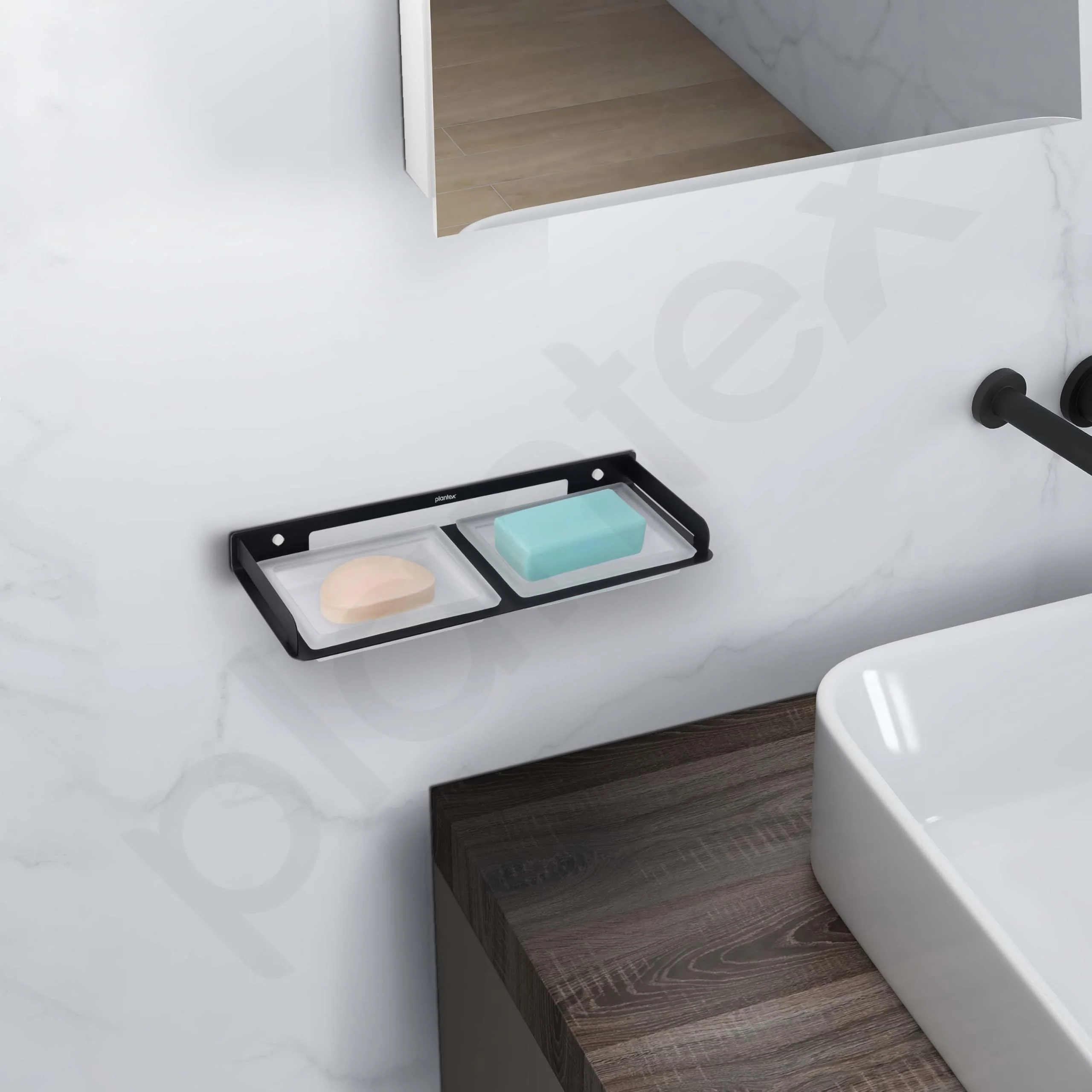 Plantex Stainless Steel and Frosted Glass Double Soap Holder for Bathroom/Dual Soap Case/Soap Stand/Bathroom Accessories -(Black) - Image 4