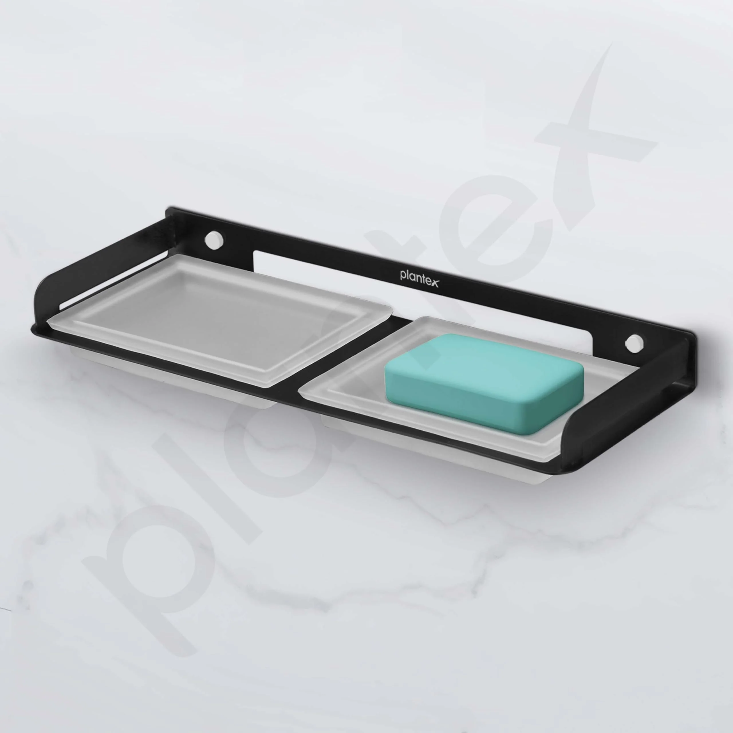 Plantex Stainless Steel and Frosted Glass Double Soap Holder for Bathroom/Dual Soap Case/Soap Stand/Bathroom Accessories -(Black) - Image 6
