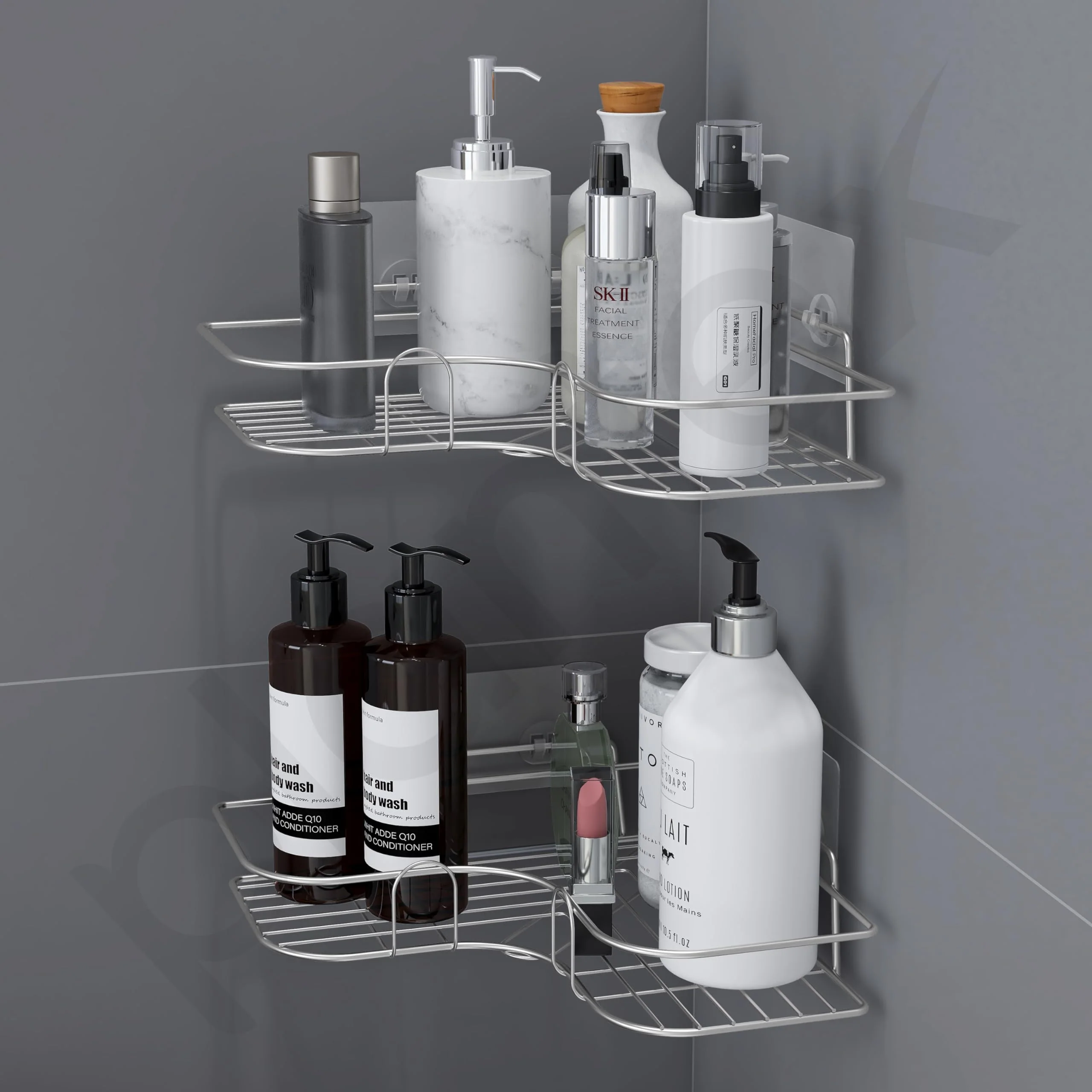 Plantex Stainless Steel Bathroom Corner Shelf for Wall/Bathroom Organiser Without Drill/Self Adhesive Bathroom Shelf- Pack of 1 (Chrome) - Image 6
