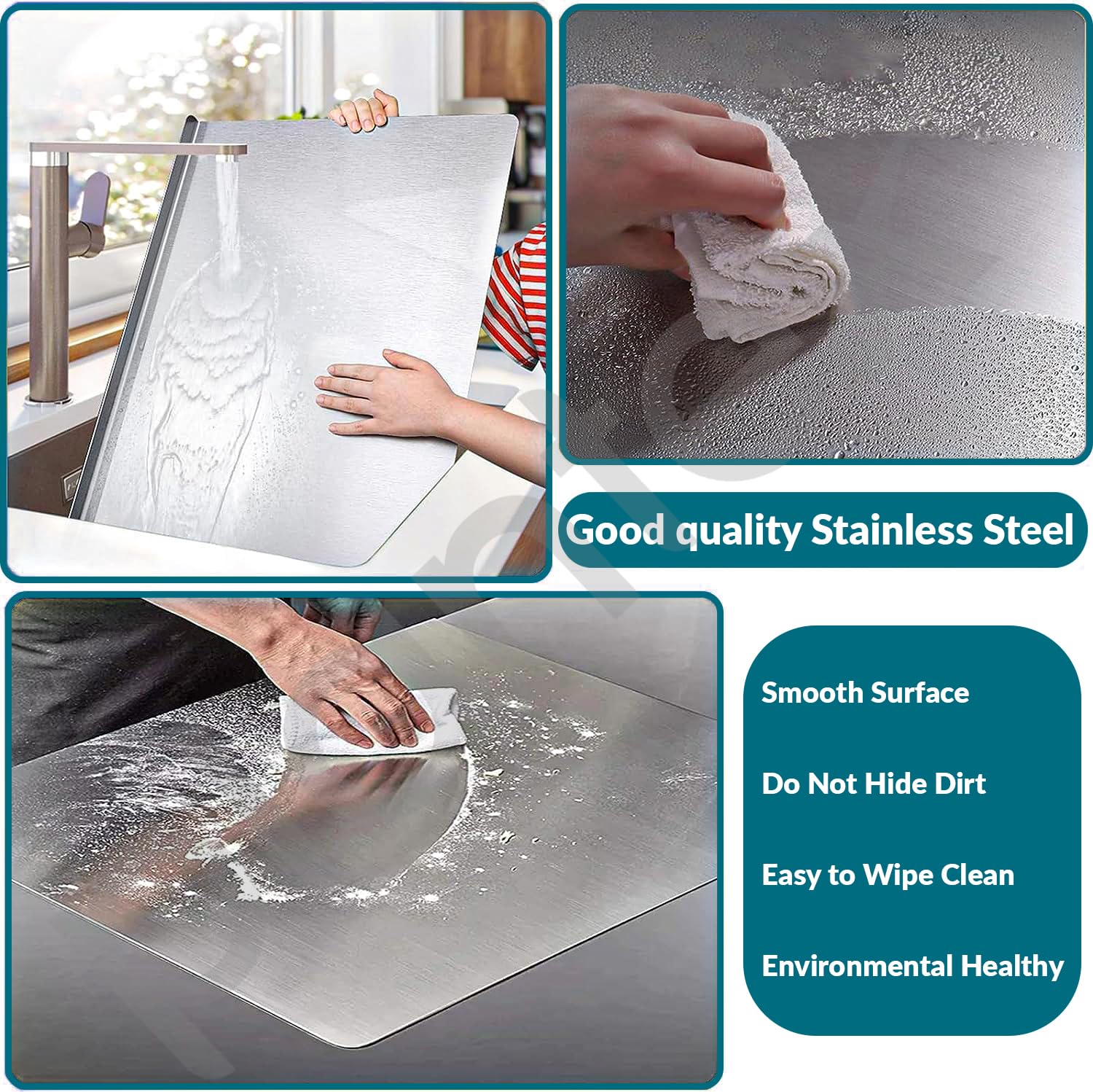 Plantex Stainless Steel Chopper Board for Kitchen Use/L-Shape Chopping Board/Non-Slip, Rust-Proof, Anti-Bacterial Surface Cutting Pad (Pack of 1, Chrome Finish, Size-35.5 cm X 23 cm) - Image 5