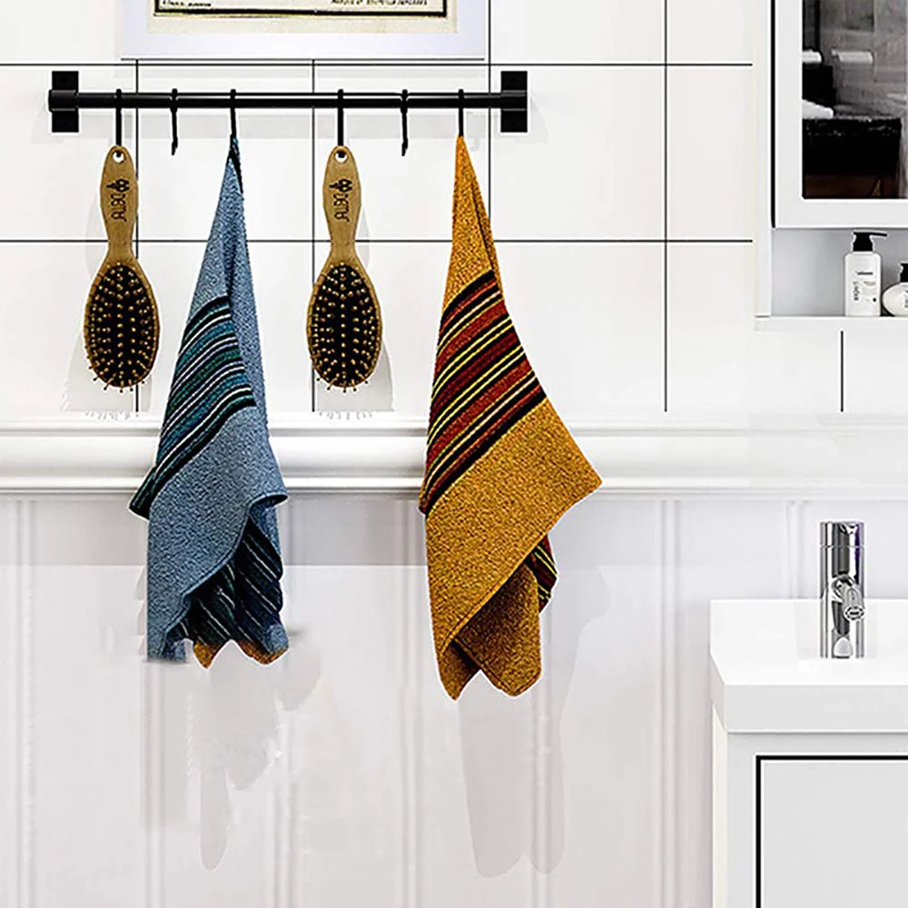 Plantex Stainless Steel Cloth Hanger Wall Mounted with Hanging Hooks/Hook Rail for Bathroom/Cloth Hanger for Wall - Kitchen Accessories (Black) - Image 2