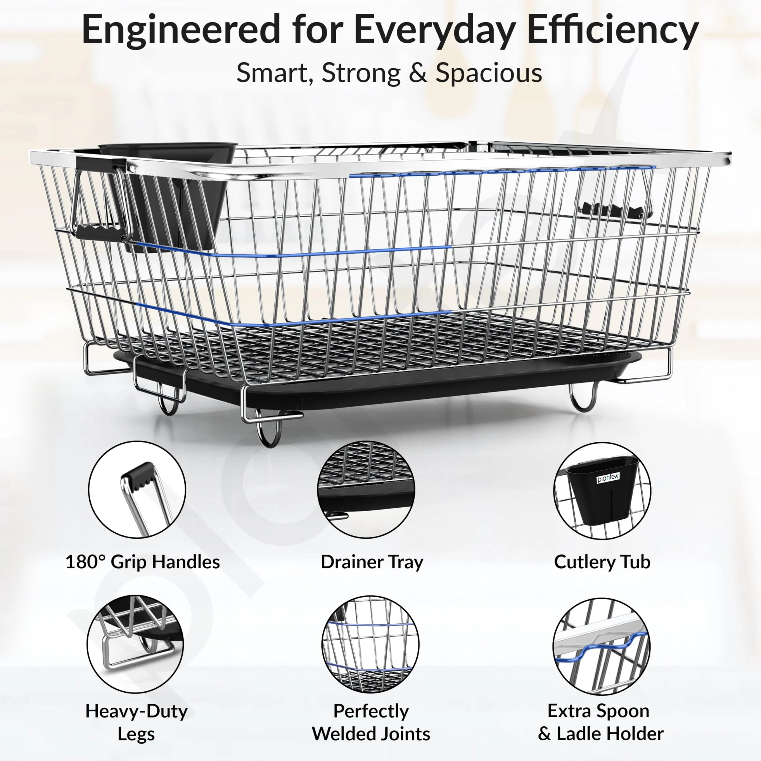 Plantex Stainless Steel Dish Drainer Basket for Kitchen Utensils/Dish Drying Rack with Drainer/Bartan Basket/Plate Stand(Size- 58.5x44.5x23.5 CM - Chrome Finish) - Image 3