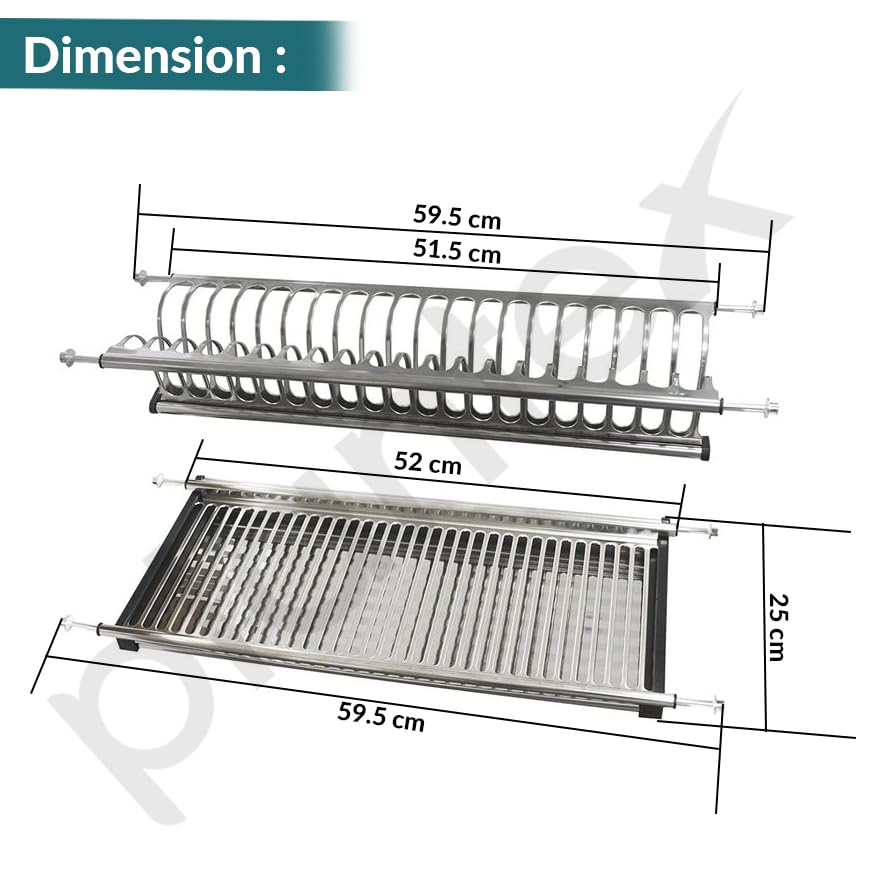Plantex Stainless Steel Dish Plate Rack Drainer/600mm GTPT Tray for Kitchen/Cabinet Kitchen Organizer for Quick Drying and Storage - Set of 3 Pcs (Chrome) - Image 3