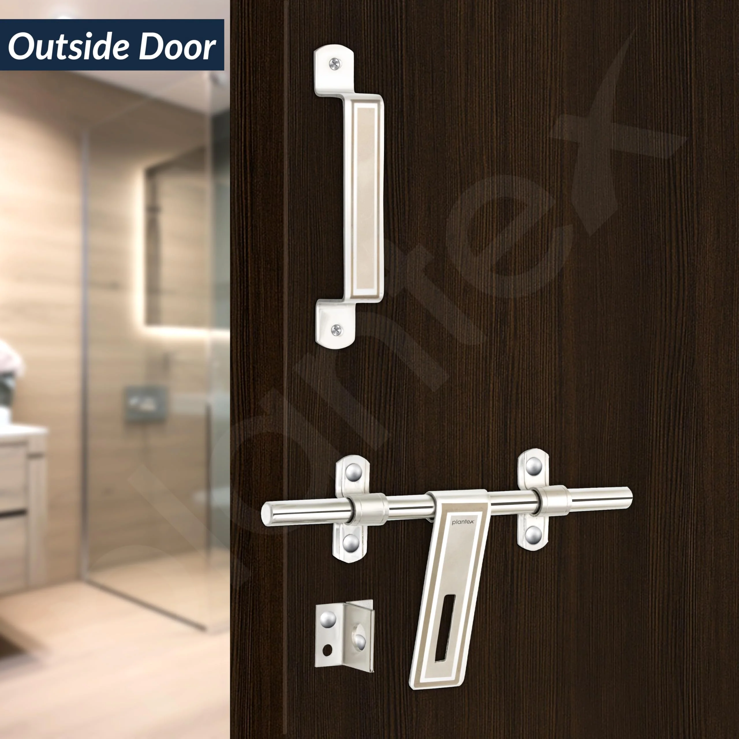 Plantex Stainless Steel Door Kit for Bathroom Door/Door Hardware/Doors Accessories/10 inch Al-Drop/8 inch Latch/8 inch 2 Handles/3 Piece Hinges - Pack of 1 (APS-1320, Chrome) - Image 7